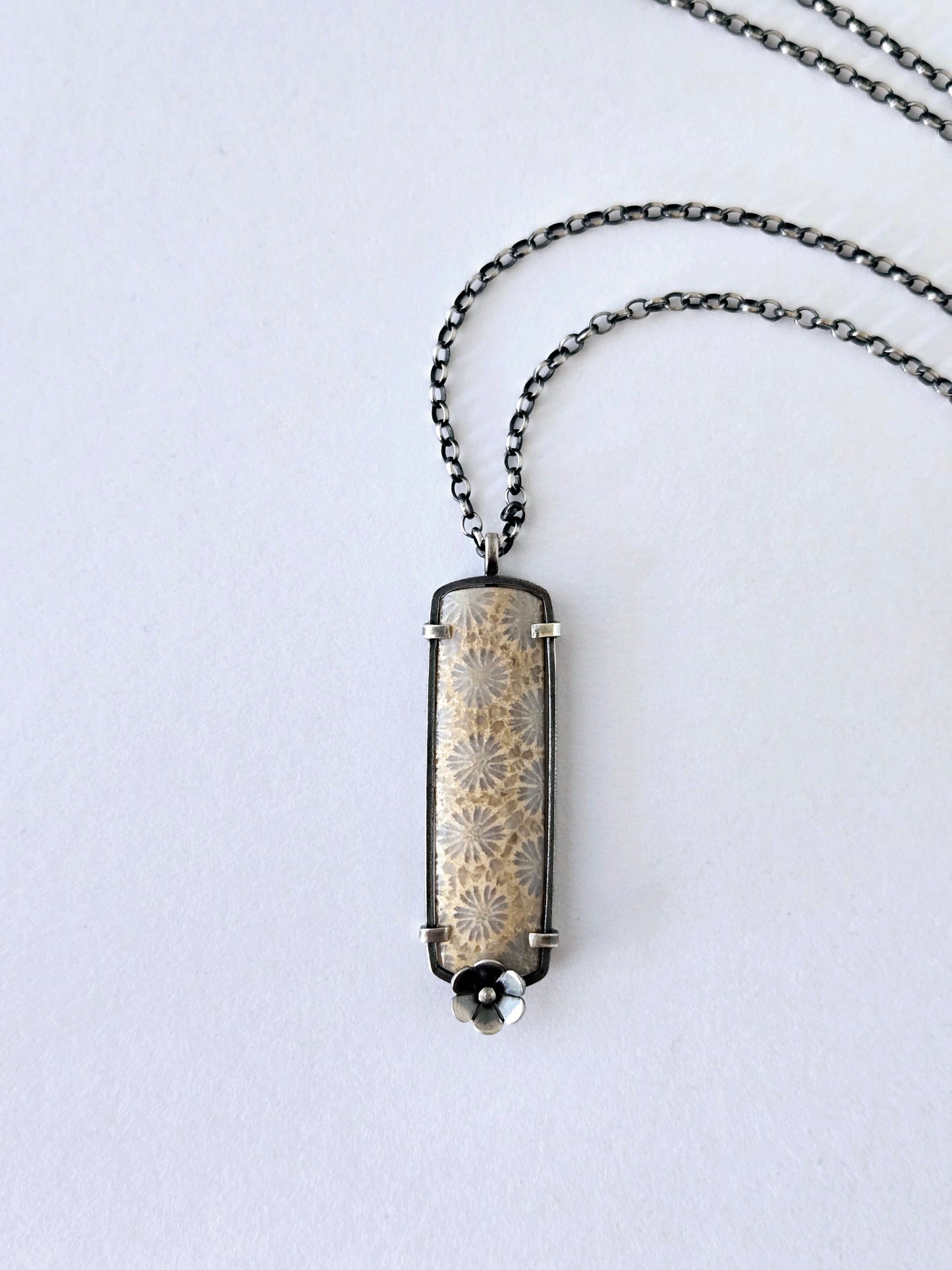 Flourish and Flower necklace: Cream and Blue