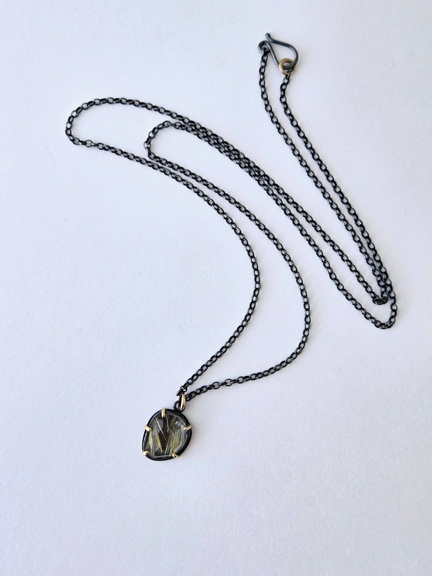 Golden Rutilated Quartz Prong-set Pendant-SS/14K