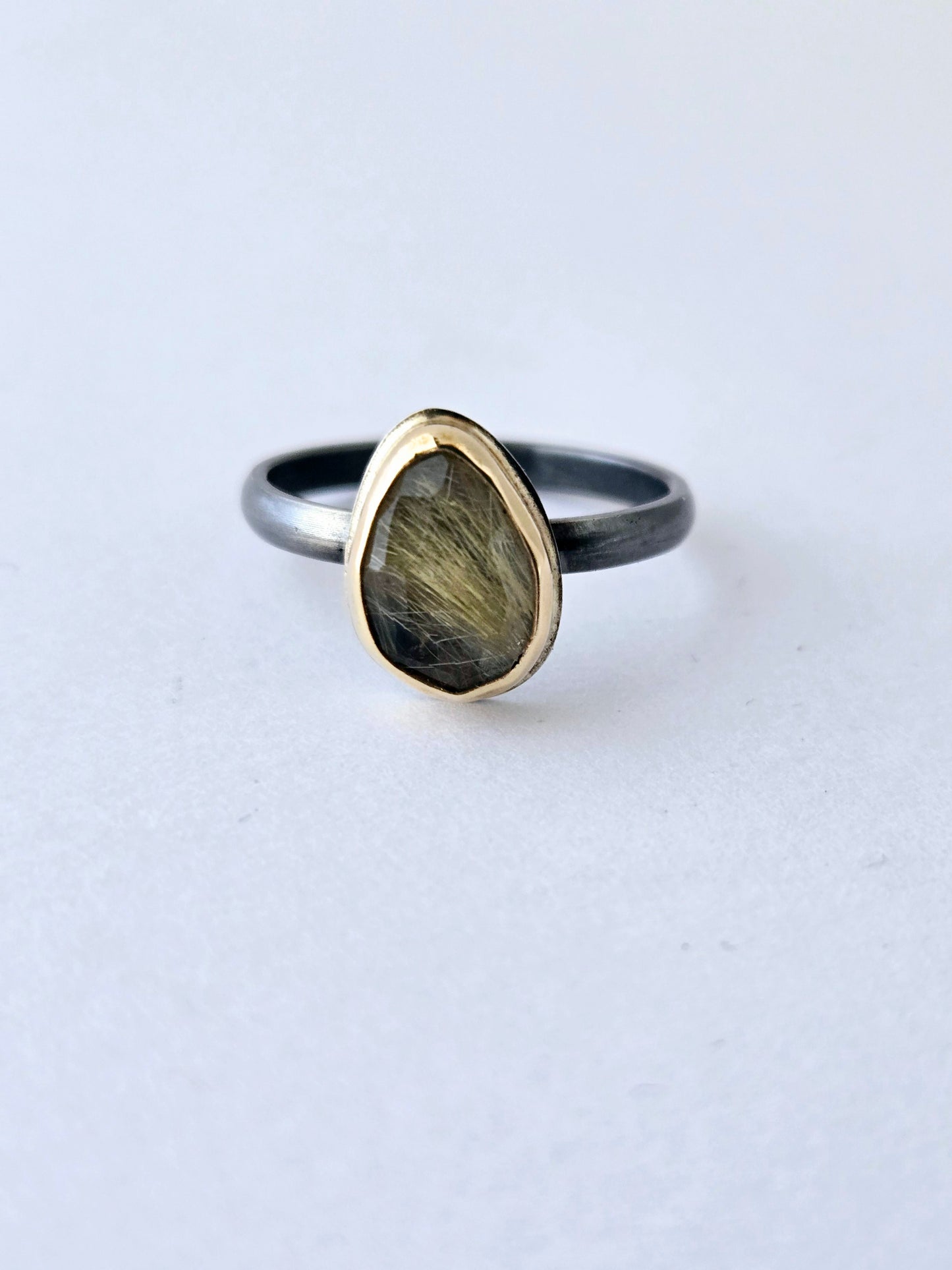 Golden Rutilated Quartz Ring-SS/14K: Size 7.75 US