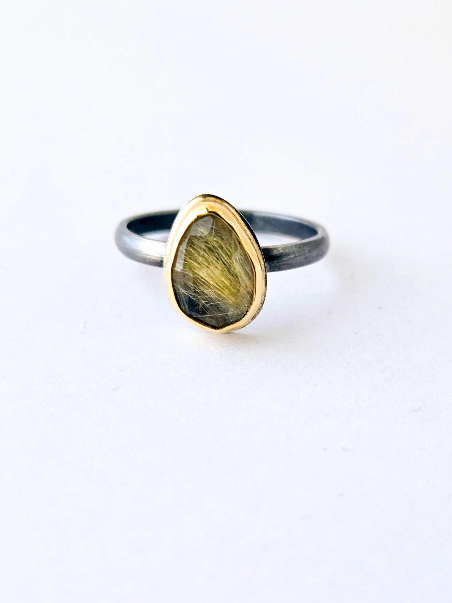Golden Rutilated Quartz Ring-SS/14K: Size 7.75 US