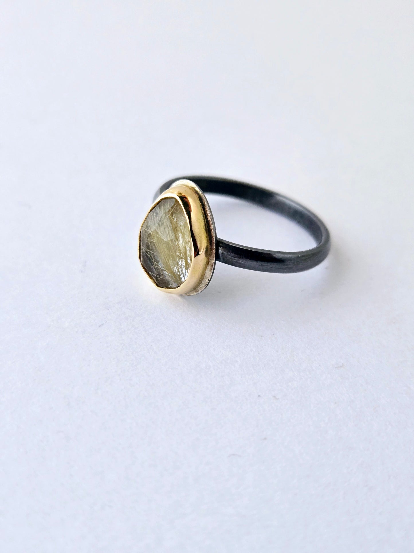 Golden Rutilated Quartz Ring-SS/14K: Size 7.75 US