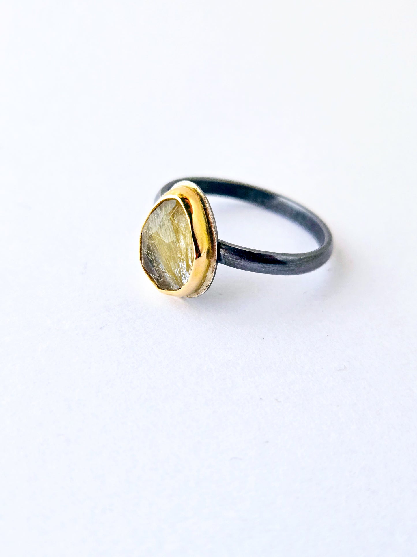Golden Rutilated Quartz Ring-SS/14K: Size 7.75 US