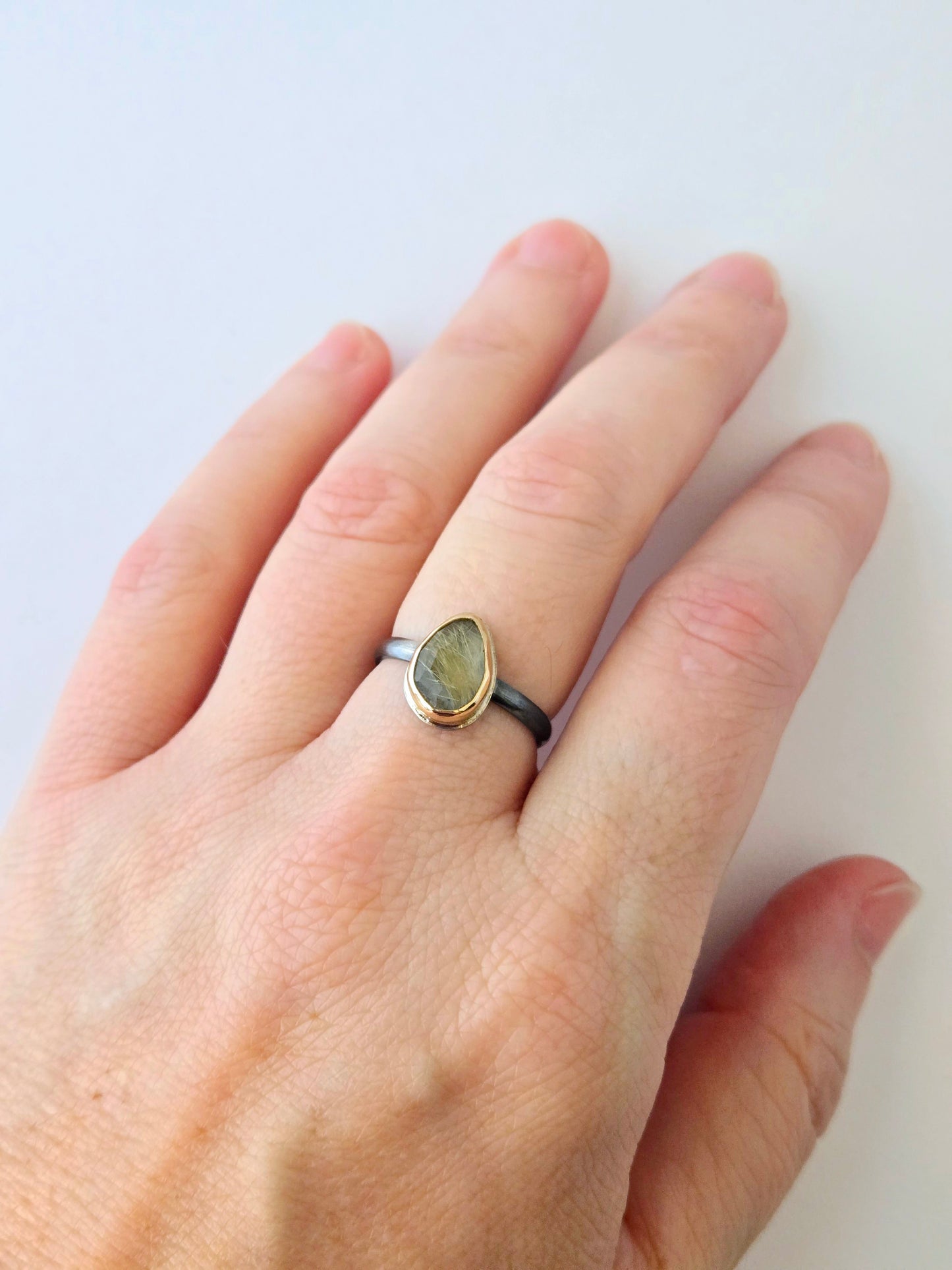 Golden Rutilated Quartz Ring-SS/14K: Size 7.75 US