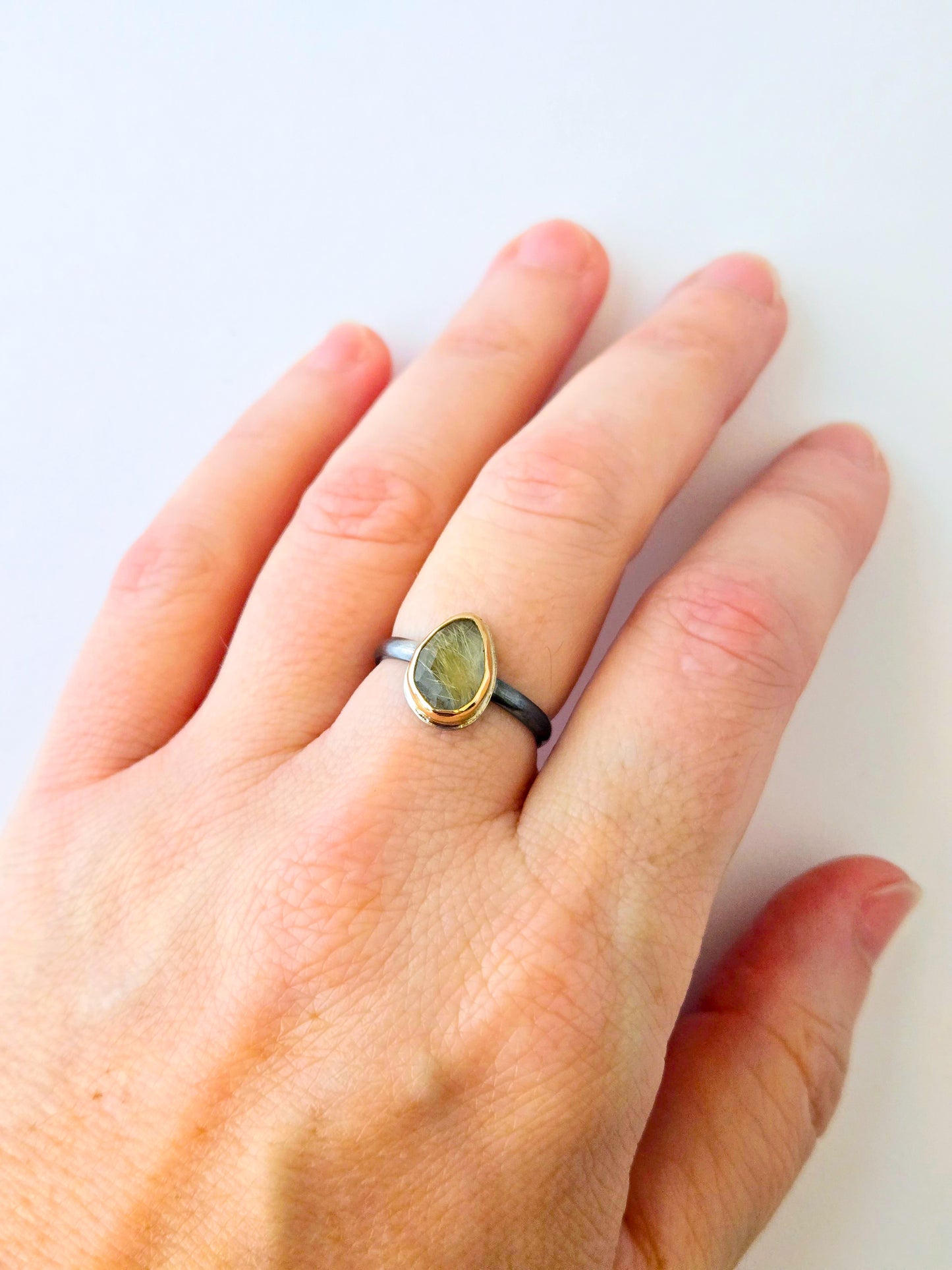 Golden Rutilated Quartz Ring-SS/14K: Size 7.75 US