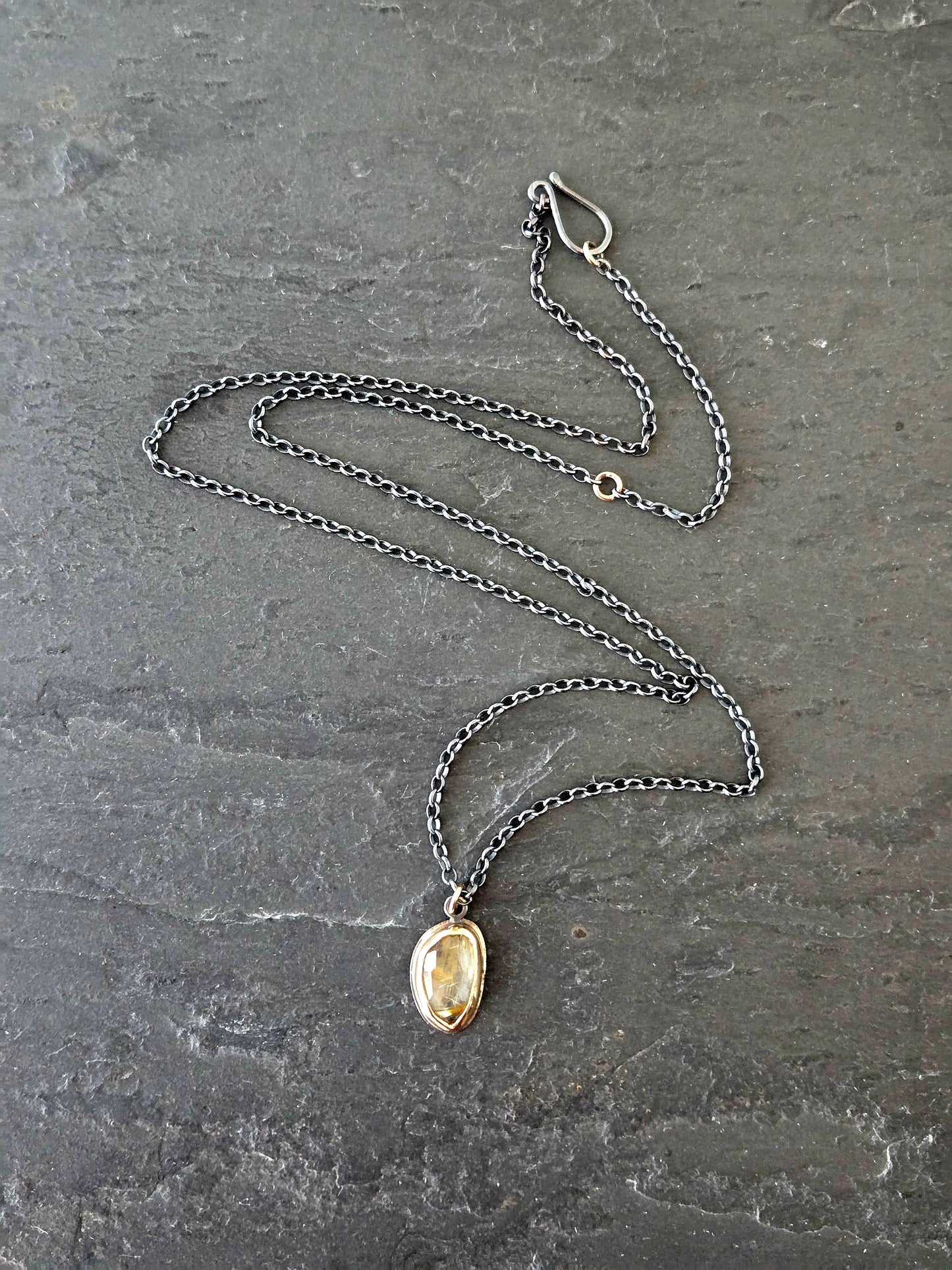 Golden Rose-Cut Rutilated Quartz Pendant-SS/14K