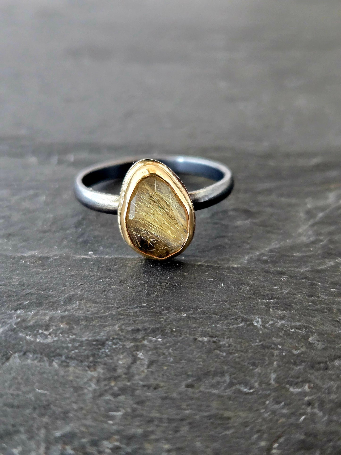 Golden Rutilated Quartz Ring-SS/14K: Size 7.75 US