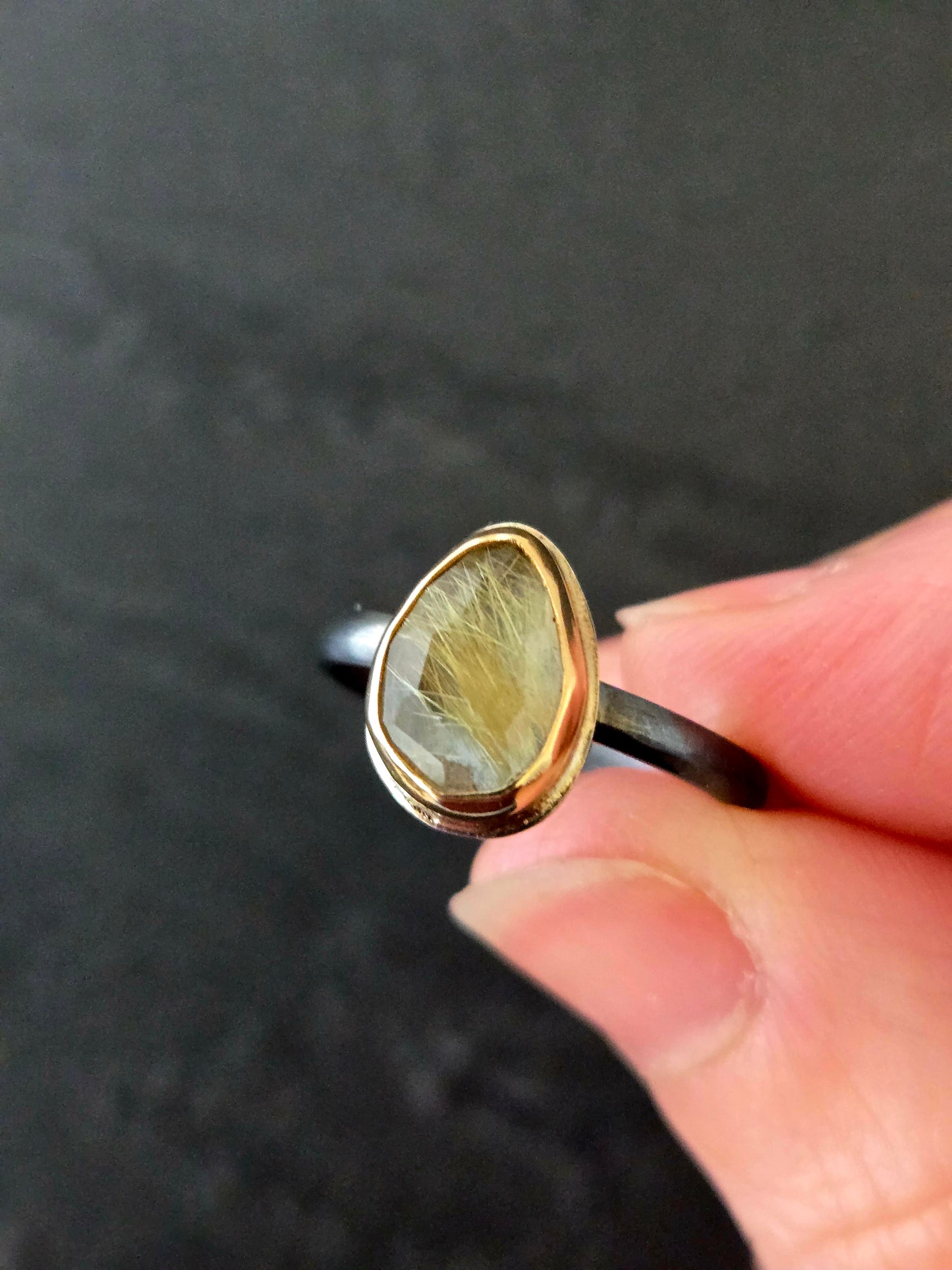 Golden Rutilated Quartz Ring-SS/14K: Size 7.75 US