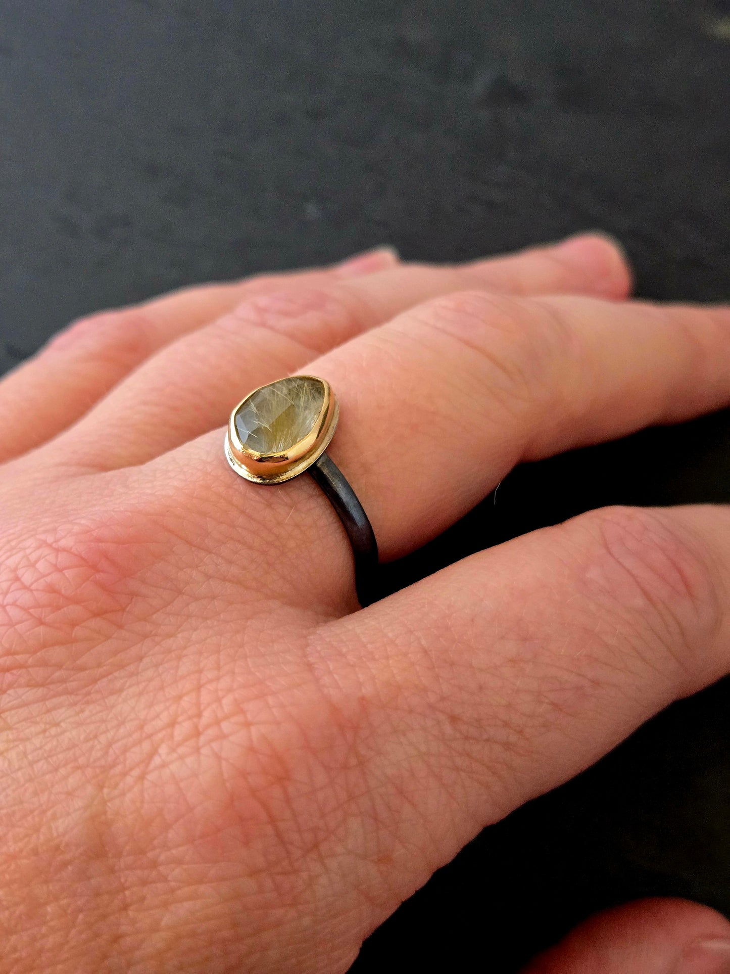 Golden Rutilated Quartz Ring-SS/14K: Size 7.75 US