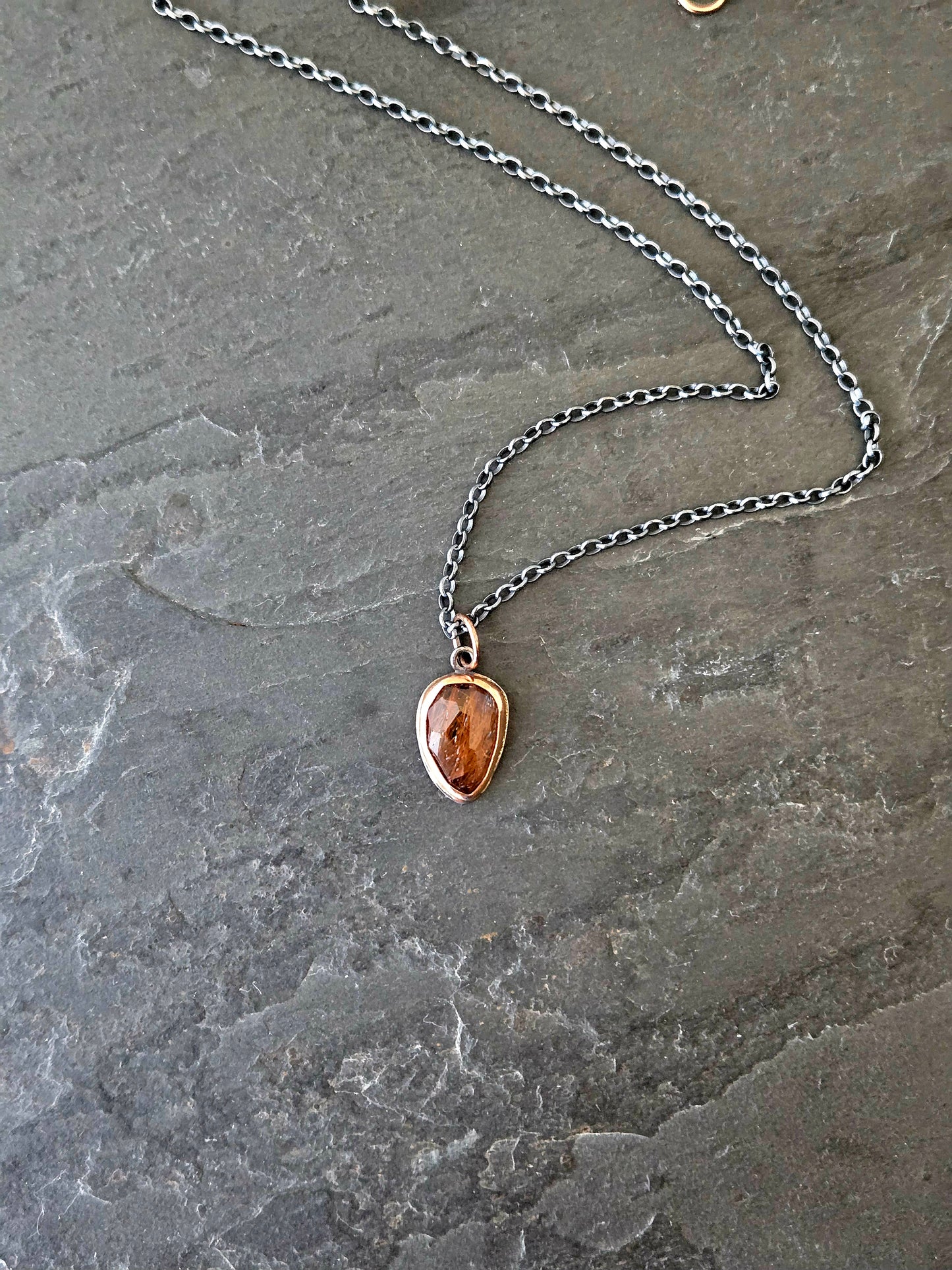 Rose-cut Red Rutilated Qtz Pendant-SS/14K Rose Gold