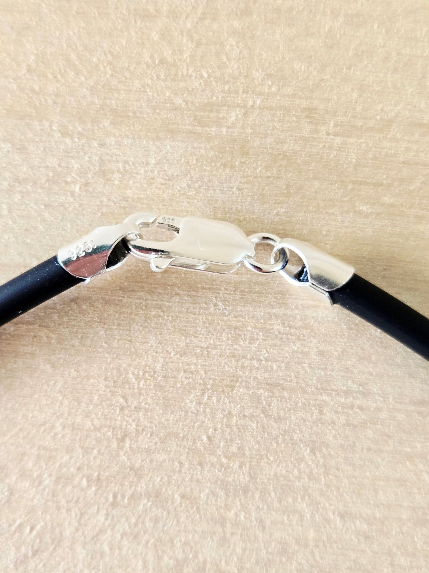 Sterling Silver and black rubber necklace cord: 18"