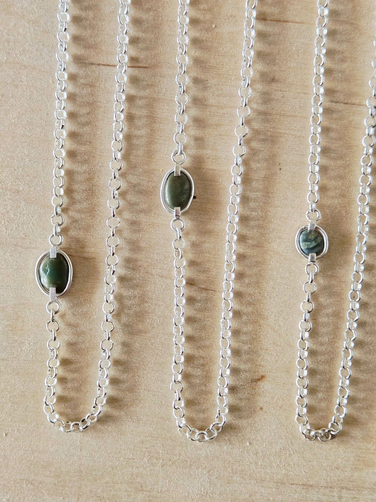 Silver chain with beach stone accent: green/blue