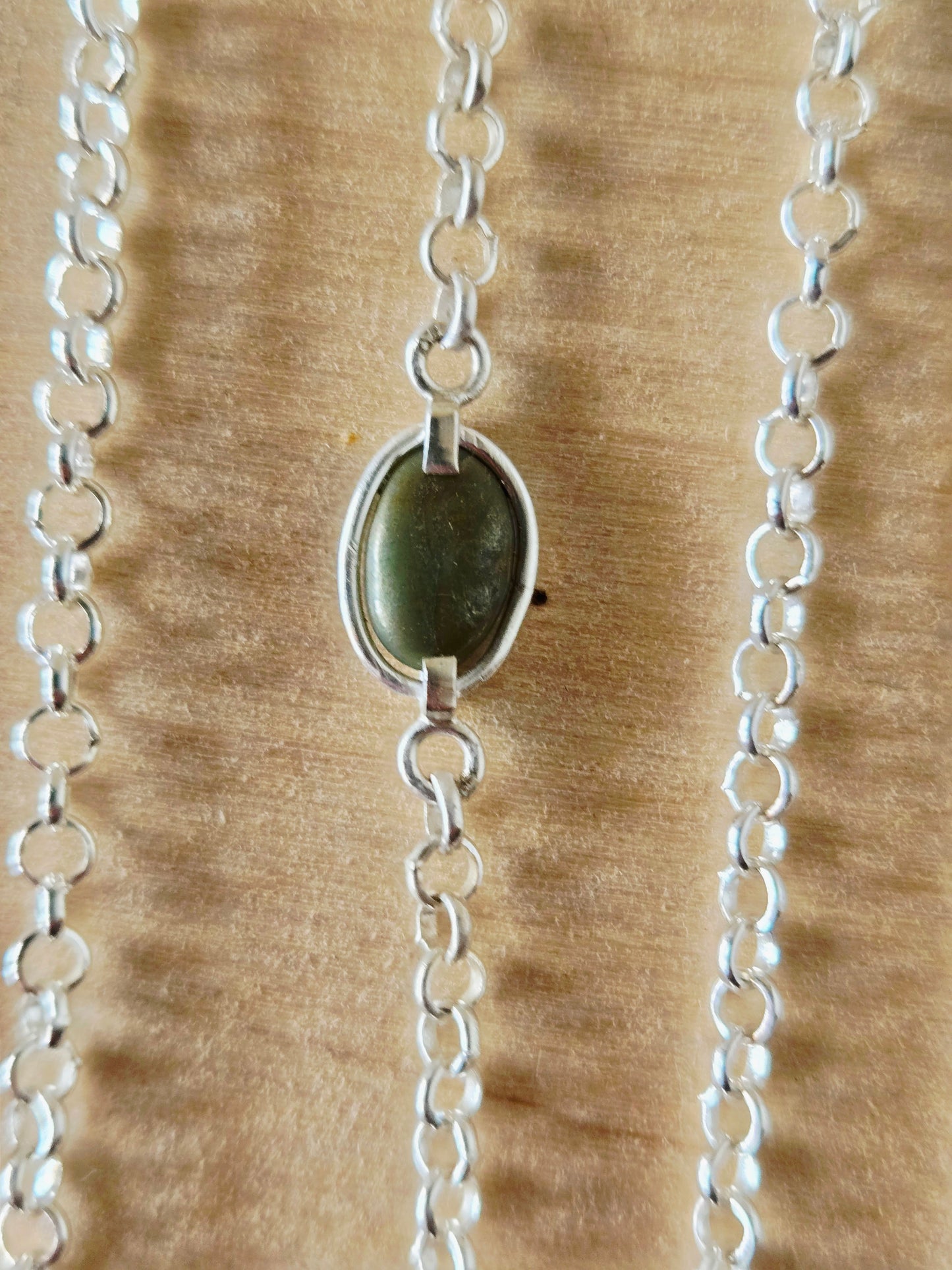 Silver chain with beach stone accent: green/blue