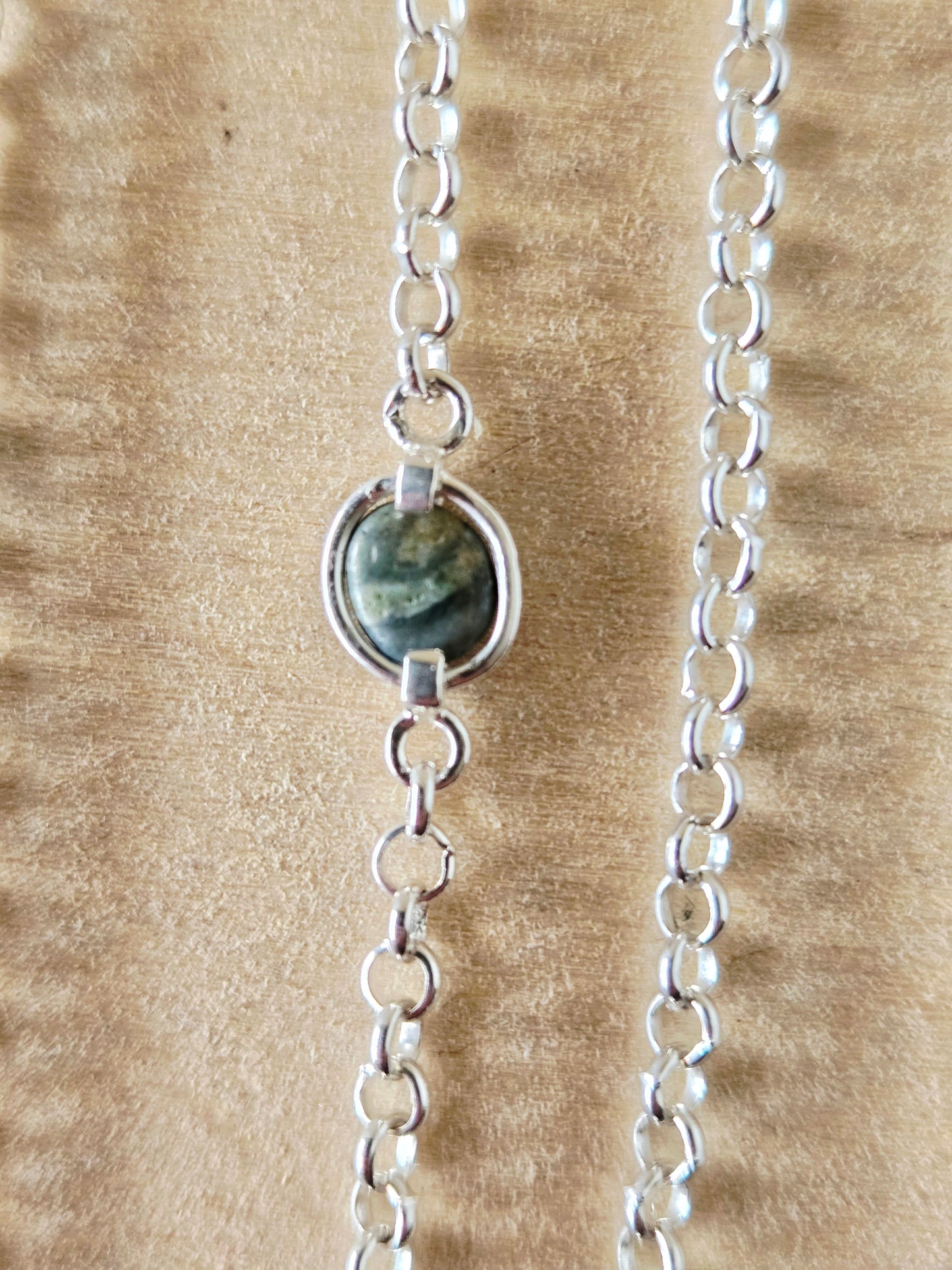 Silver chain with beach stone accent: green/blue