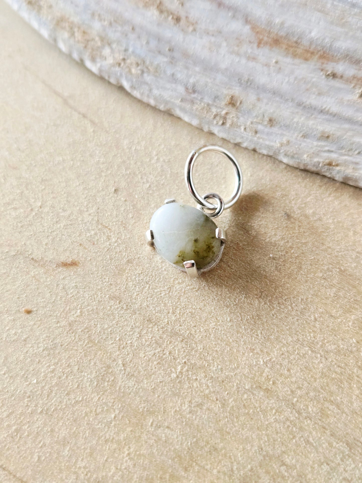 Small White & Moss Green Beach Stone Charm