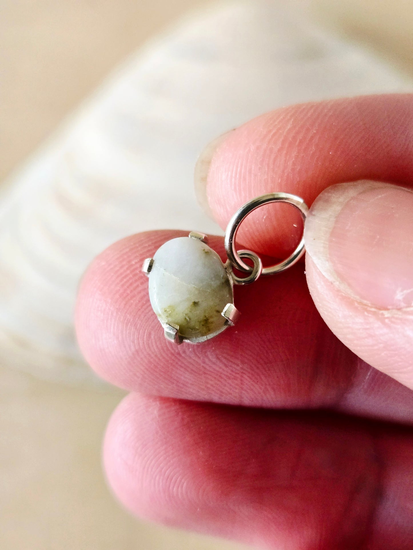 Small White & Moss Green Beach Stone Charm