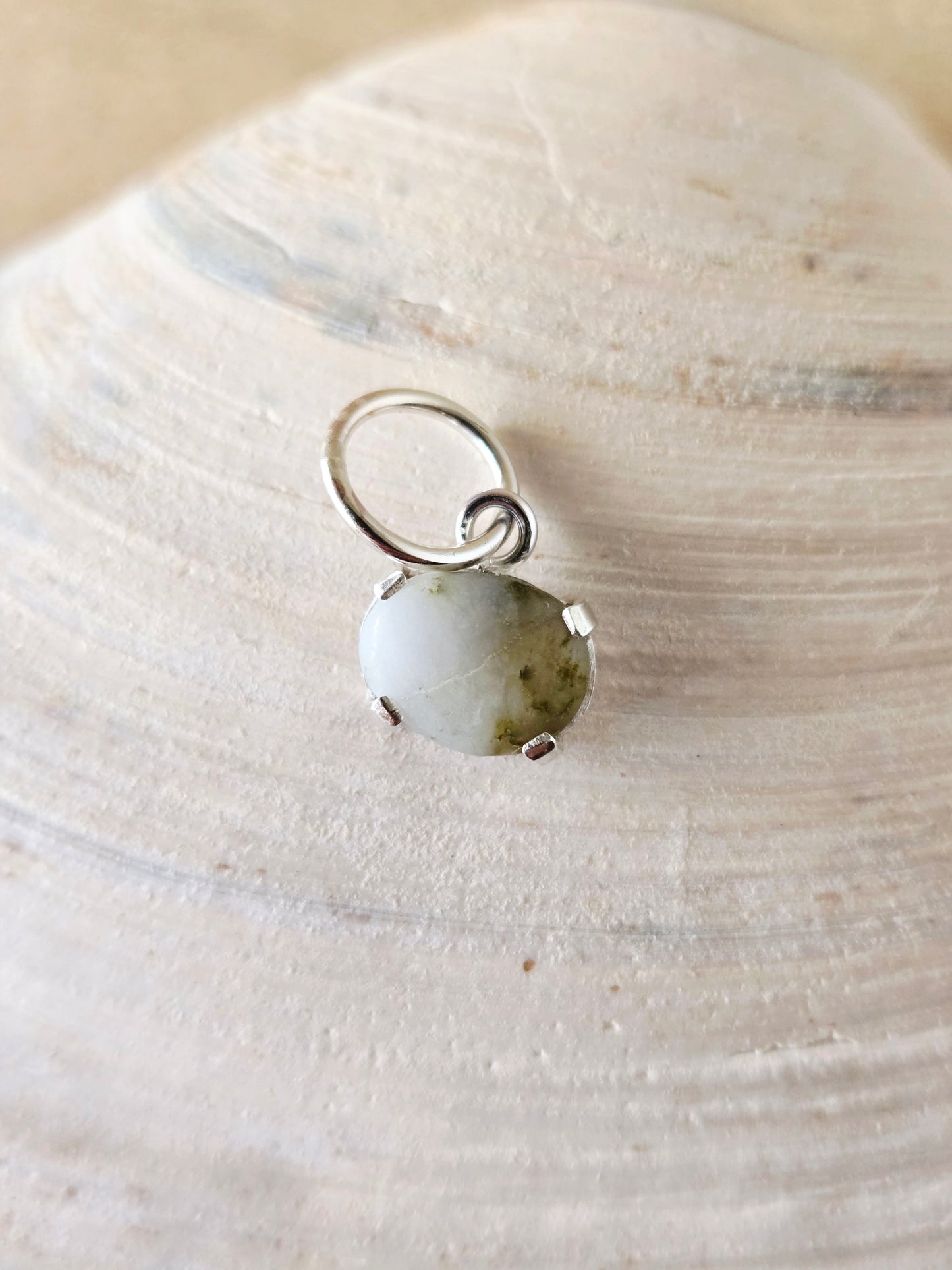 Small White & Moss Green Beach Stone Charm