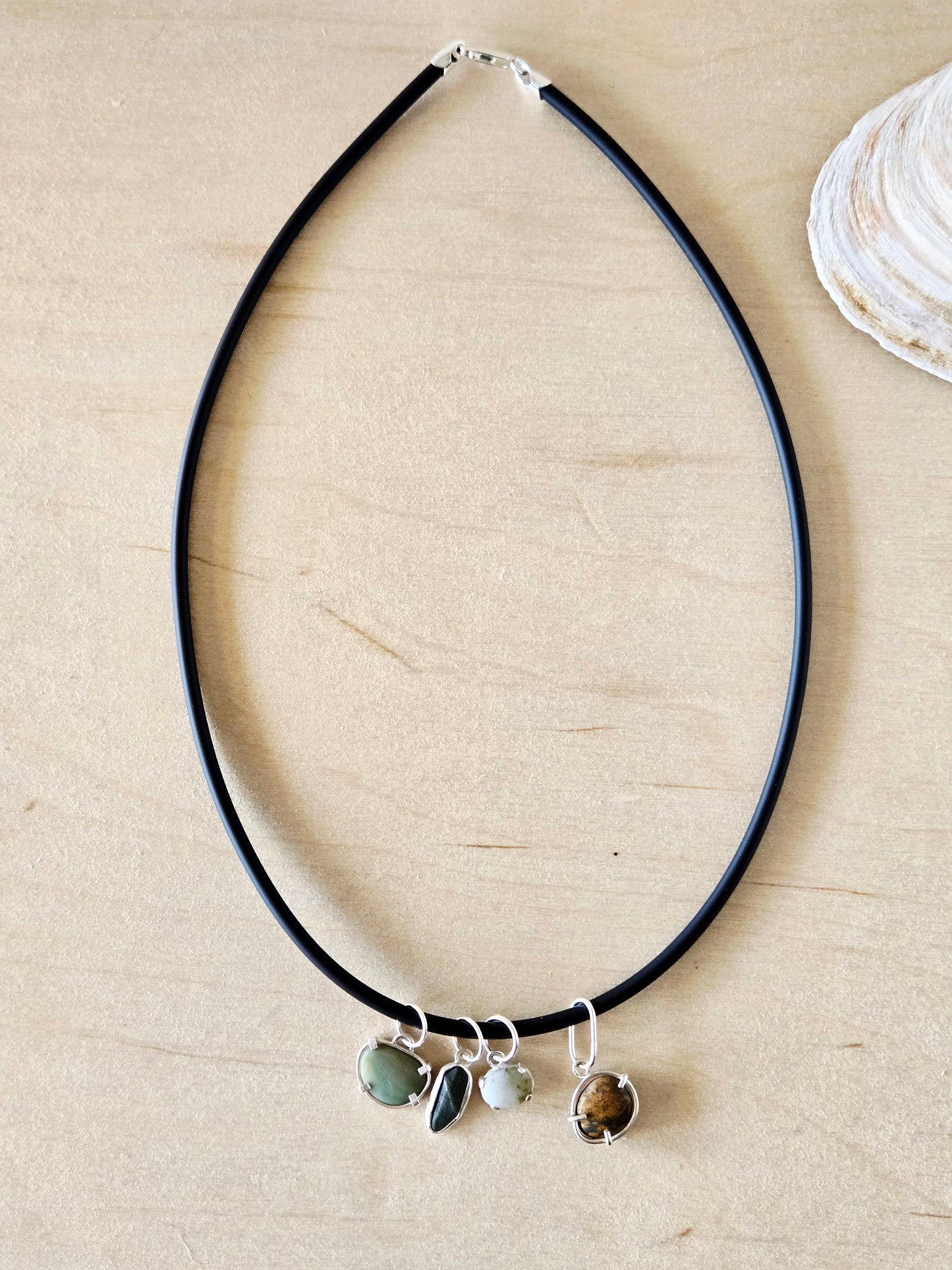Small White & Moss Green Beach Stone Charm