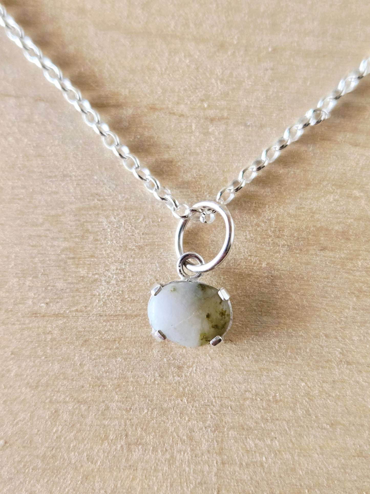 Small White & Moss Green Beach Stone Charm