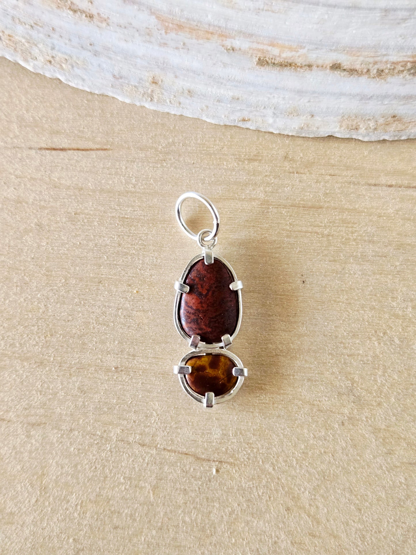 2 Stone Red & Goldenrod Beach Stone Charm