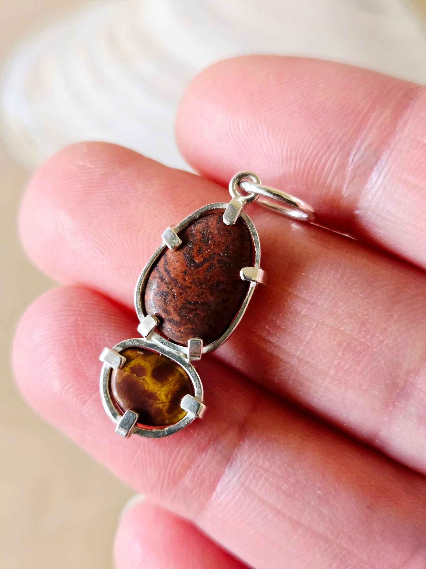 2 Stone Red & Goldenrod Beach Stone Charm