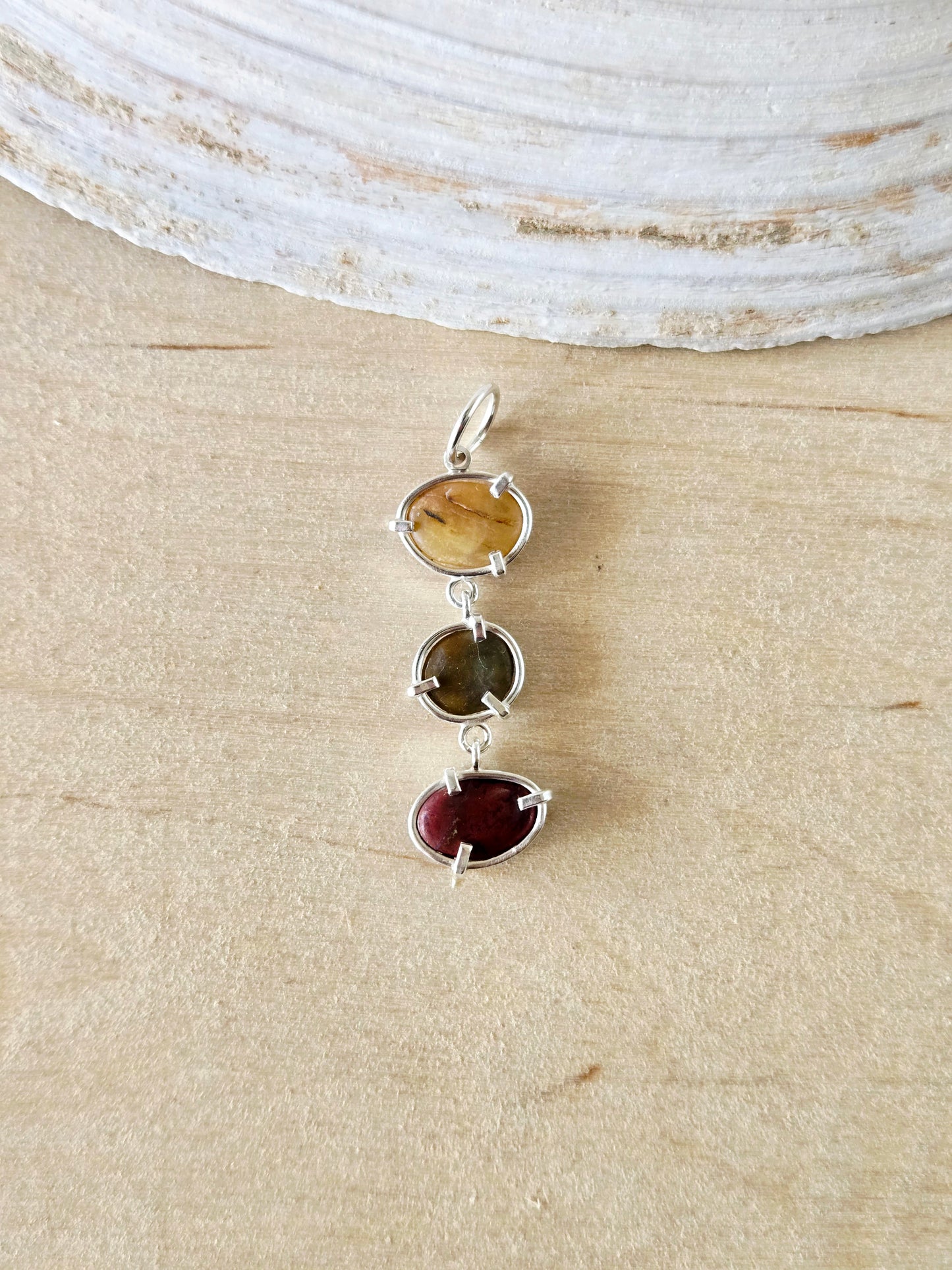 Trio Beach Stone Pendant: Yellow, Green, Red