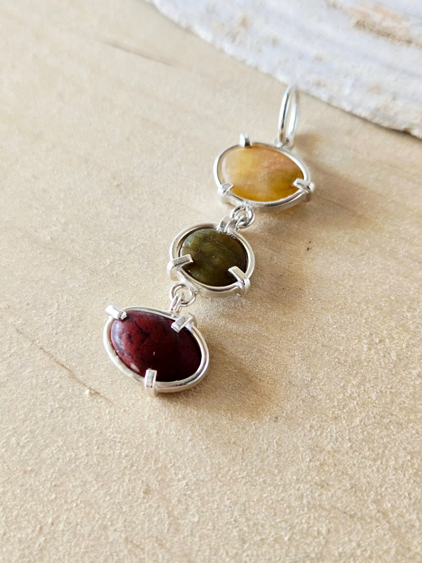 Trio Beach Stone Pendant: Yellow, Green, Red