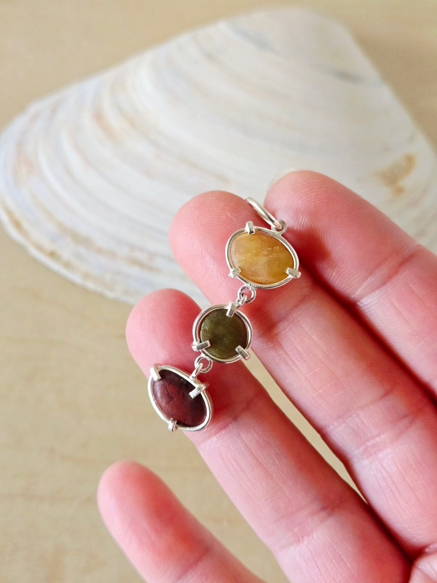 Trio Beach Stone Pendant: Yellow, Green, Red