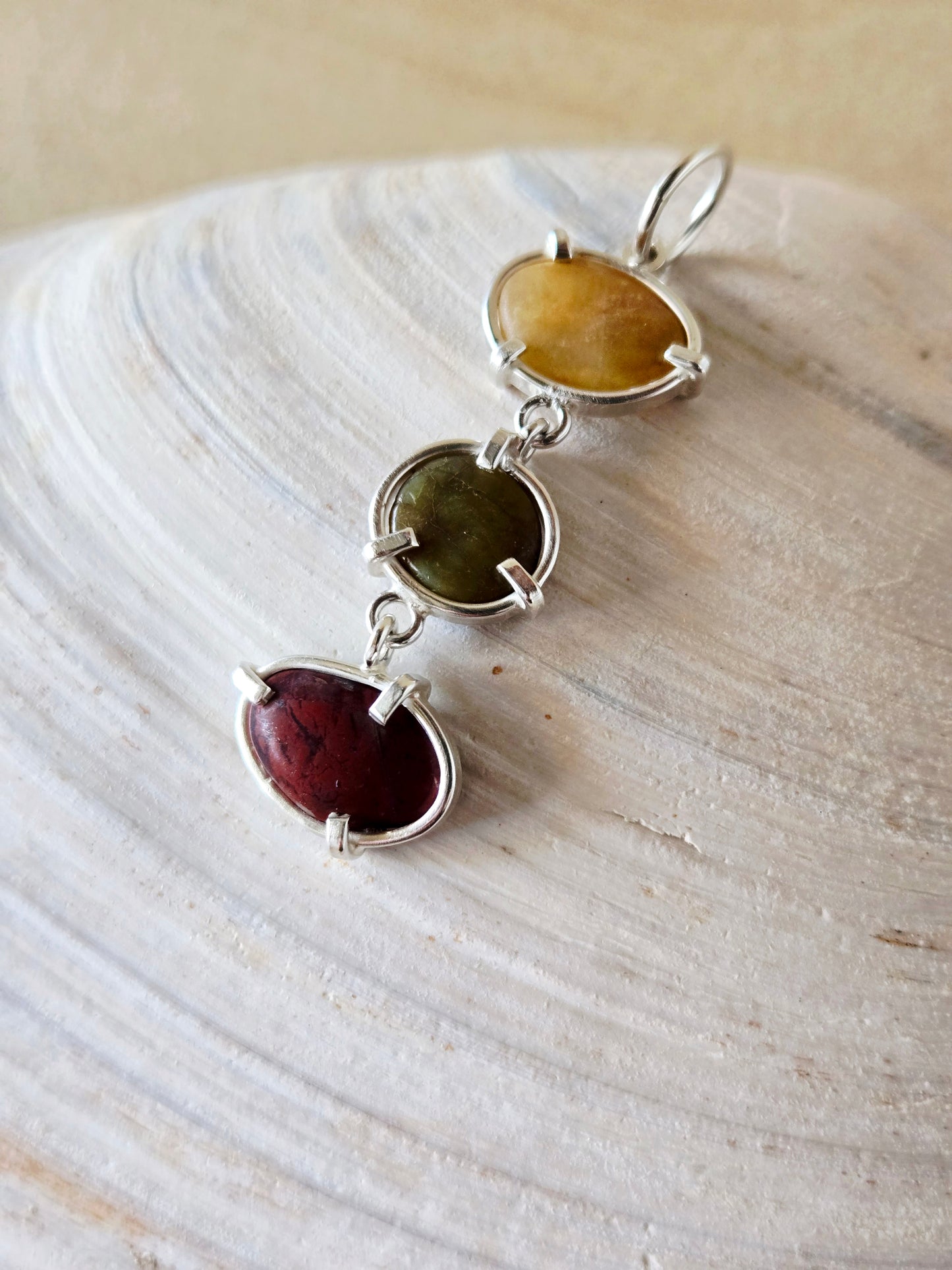 Trio Beach Stone Pendant: Yellow, Green, Red