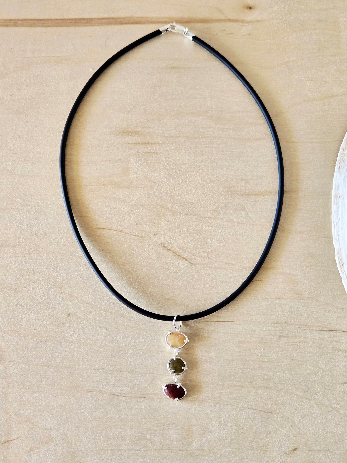 Trio Beach Stone Pendant: Yellow, Green, Red