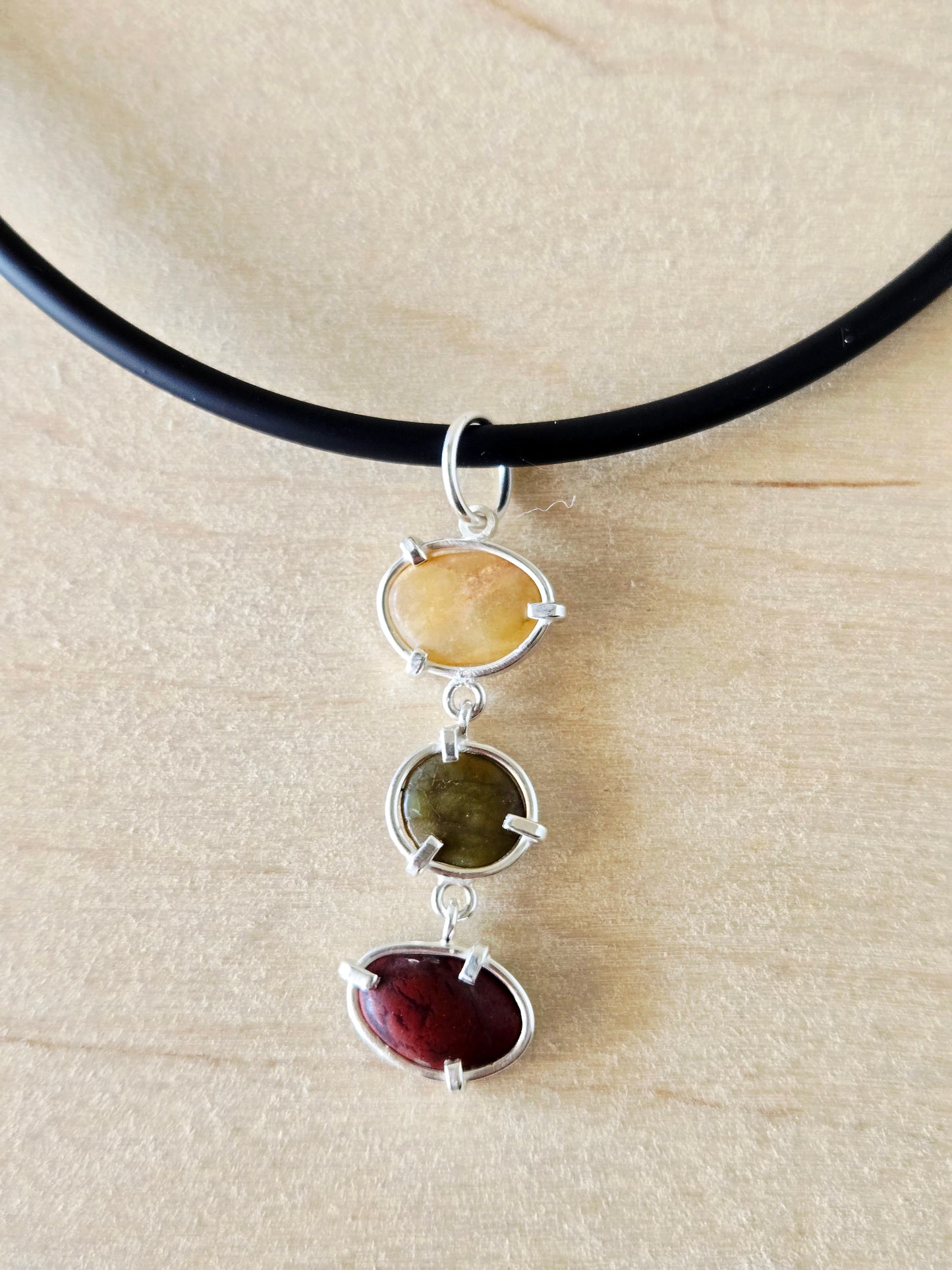 Trio Beach Stone Pendant: Yellow, Green, Red
