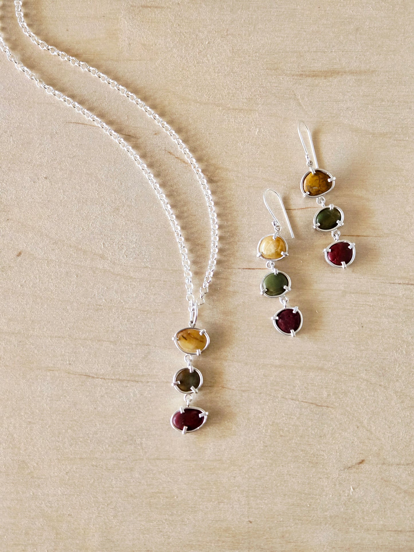 Trio Beach Stone Pendant: Yellow, Green, Red