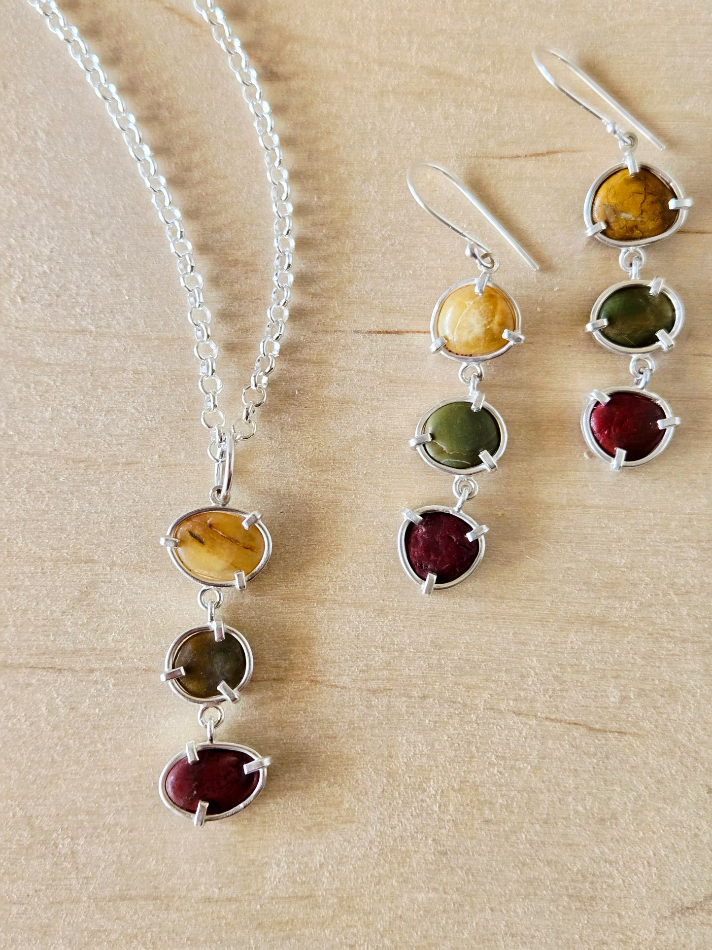 Trio Beach Stone Pendant: Yellow, Green, Red