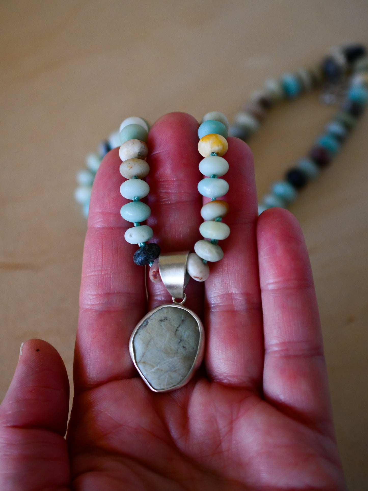 Amazonite and Beach Stone Necklace