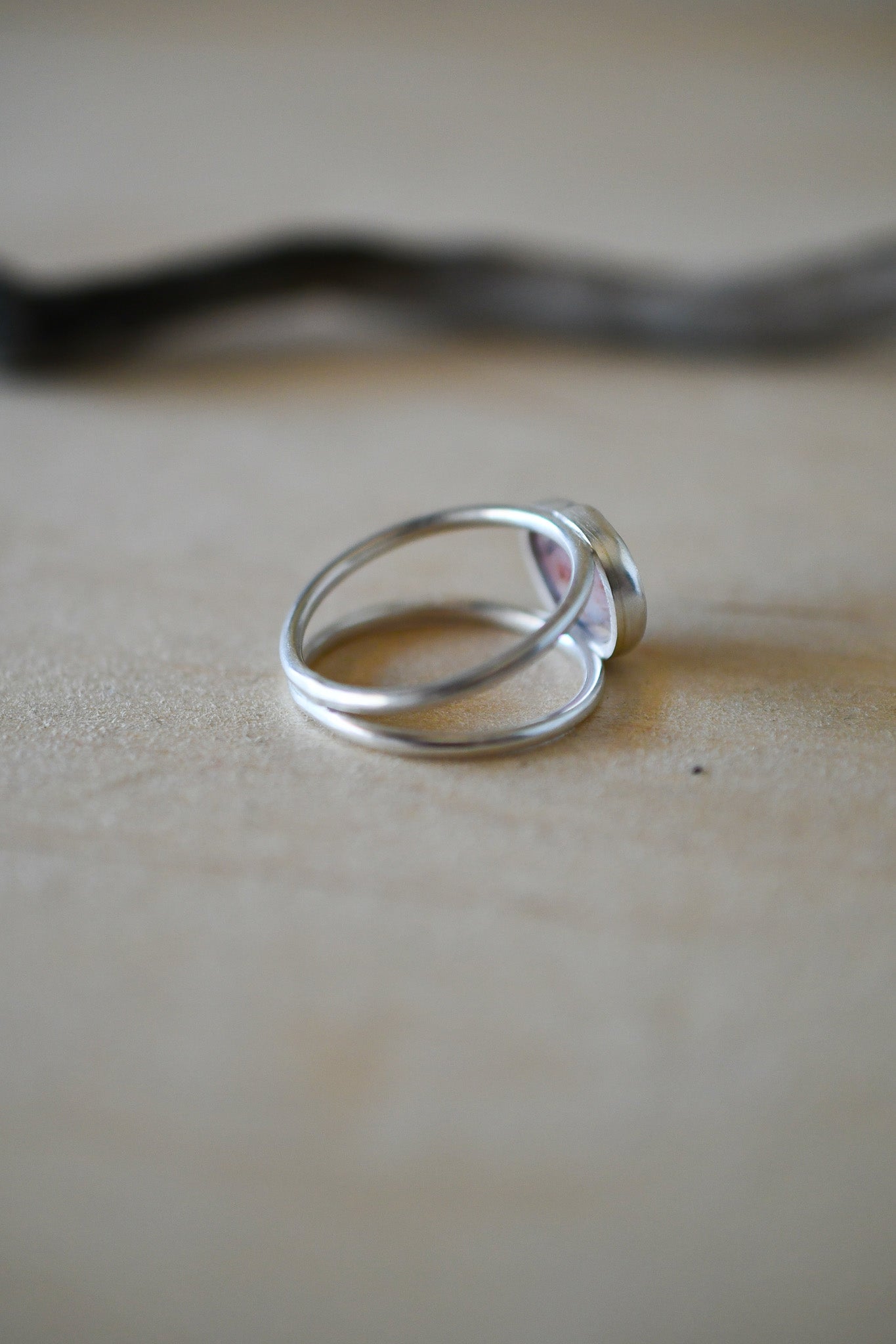 Pink & White Beach Stone Ring: Size 9-9.25 US