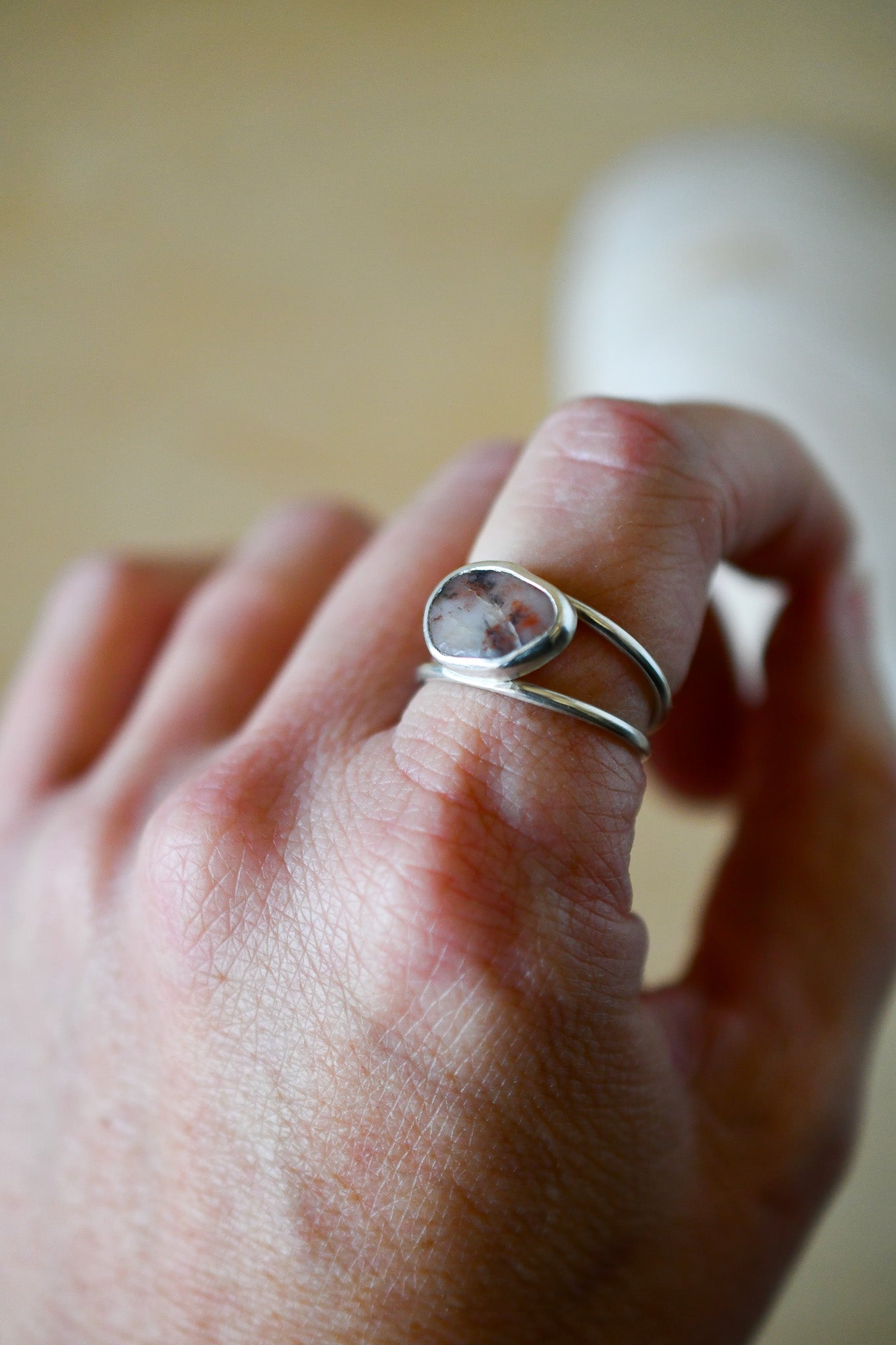 Pink & White Beach Stone Ring: Size 9-9.25 US
