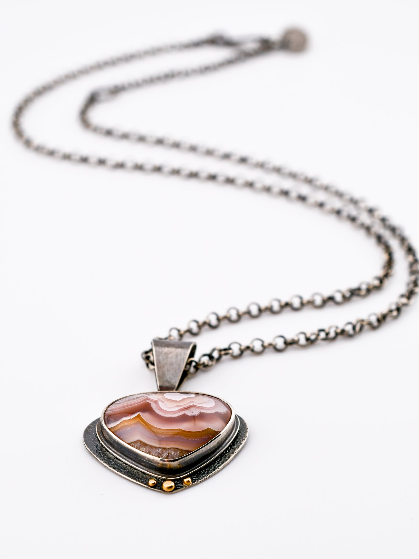 Alba Necklace-Rounded Triangle Agua Nueva Agate-SS/14k