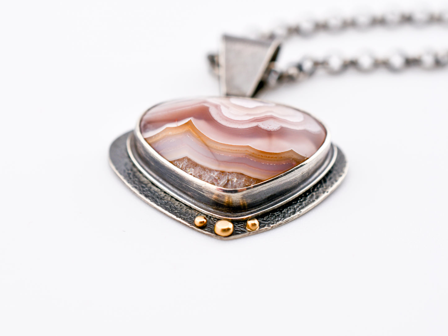 Alba Necklace-Rounded Triangle Agua Nueva Agate-SS/14k