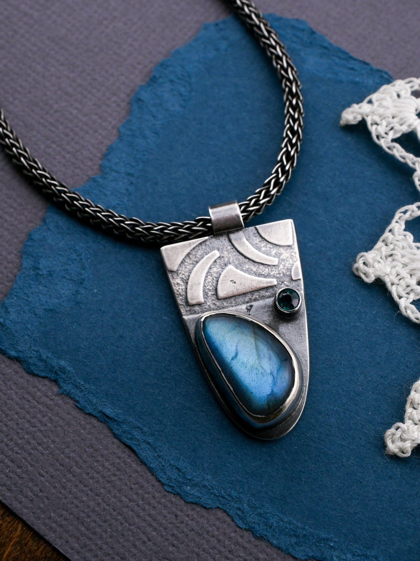 Labradorite and Teal Topaz Deco Necklace