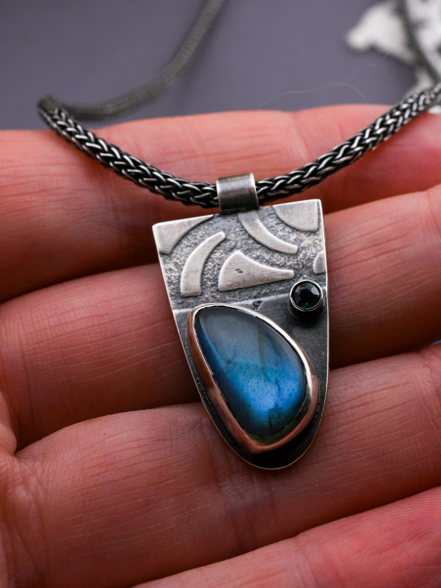 Labradorite and Teal Topaz Deco Necklace