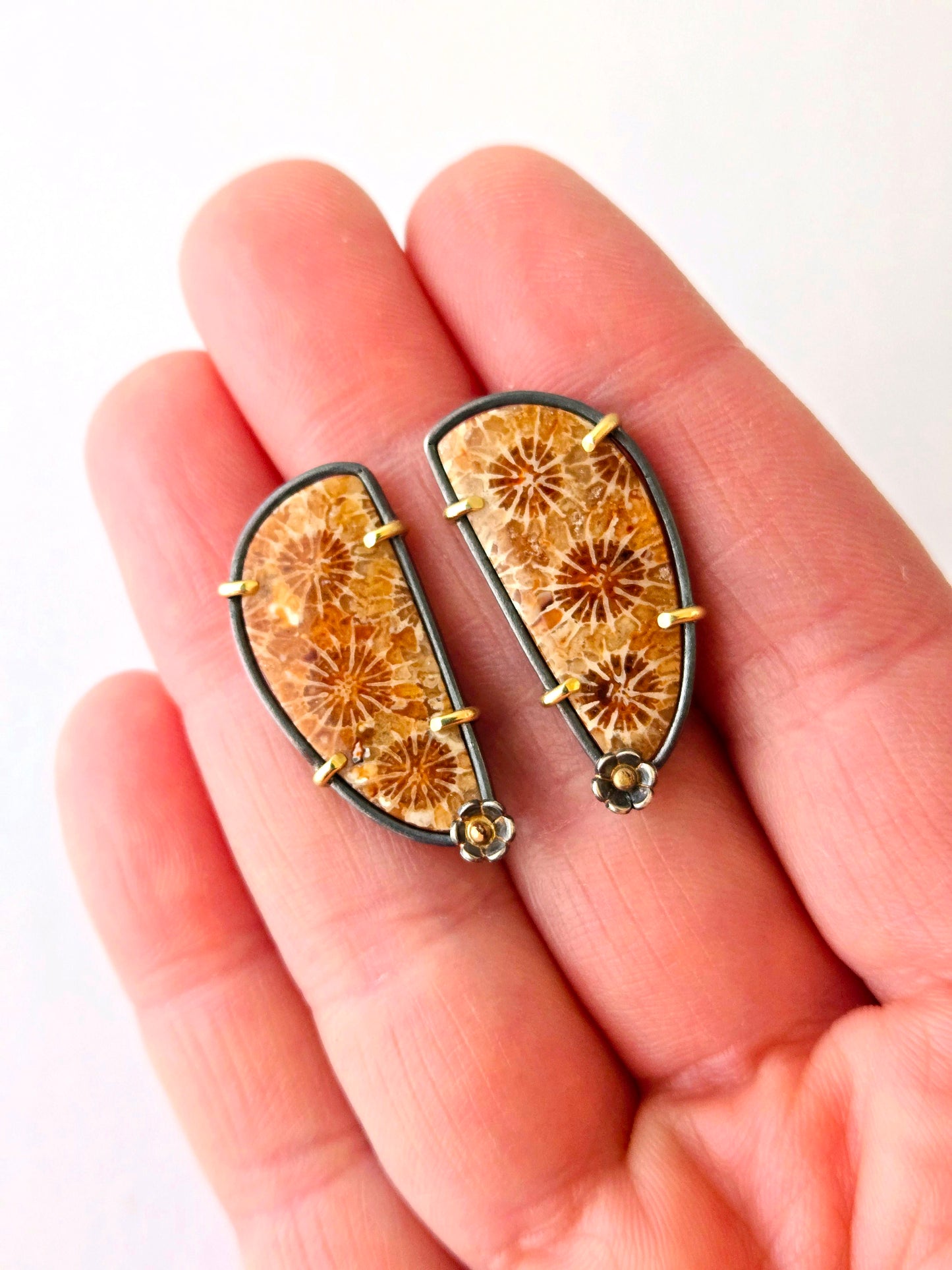 Flourish Stud Earrings: Orange & red-SS/14k