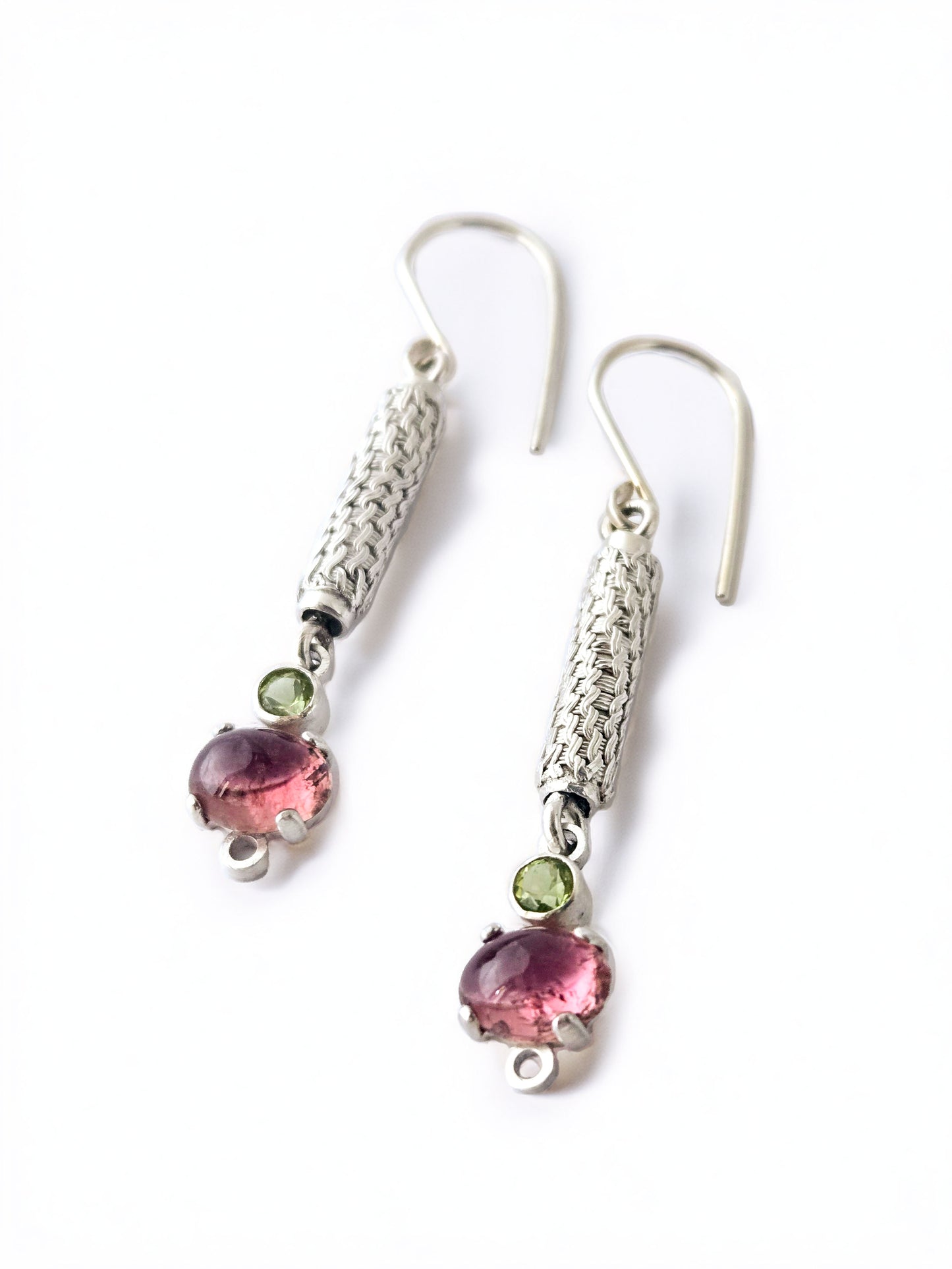 Petite Column Earrings with Pink Tourmaline and Peridot