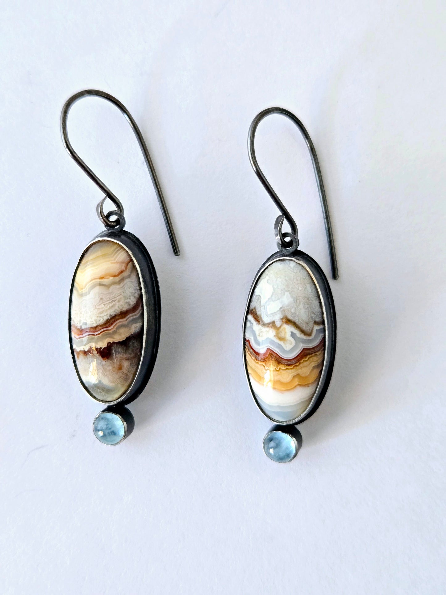 Winding Paths Earrings: Crazy Lace with Aquamarine