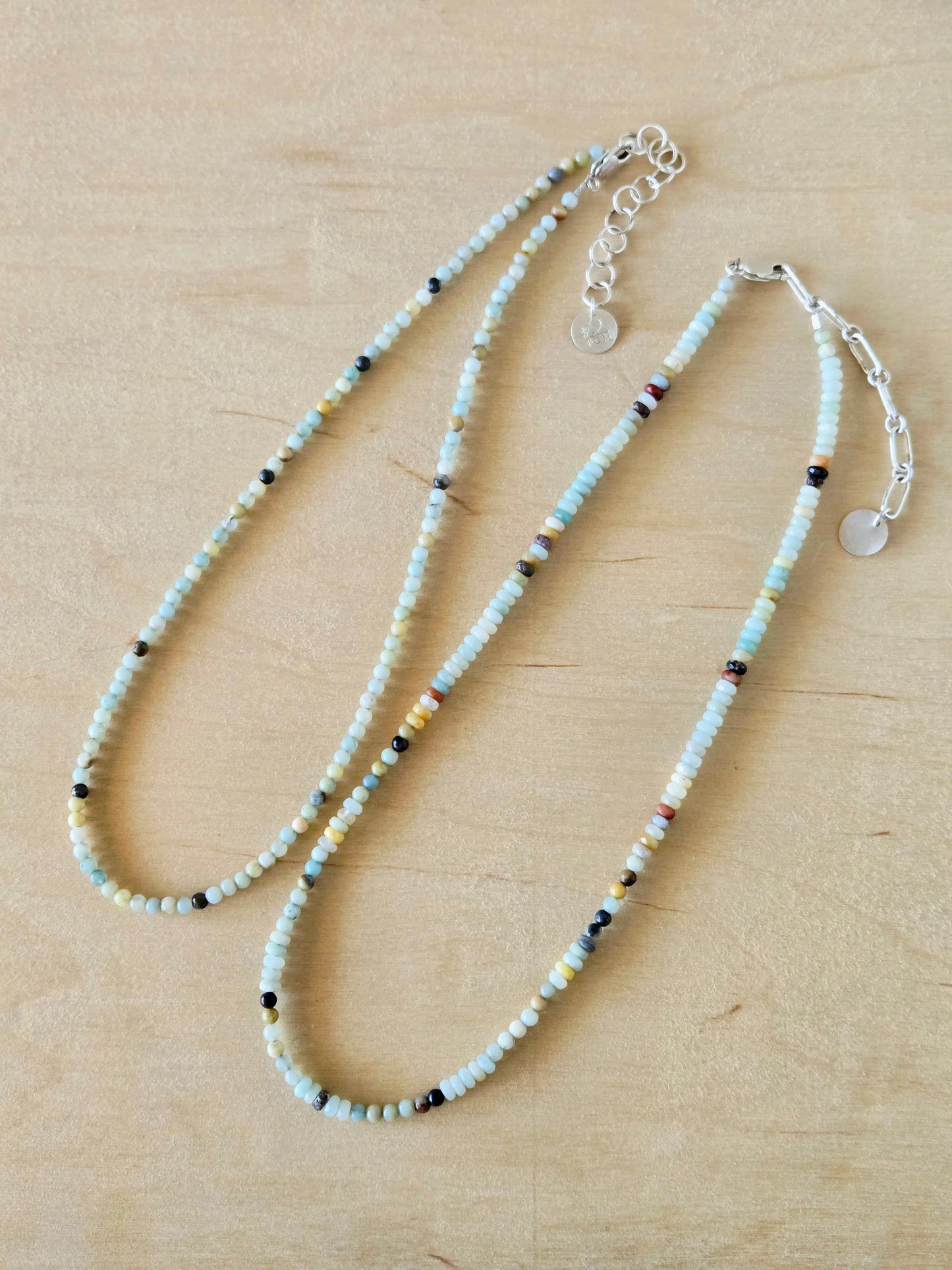 Amazonite beaded necklaces-Small round & rondelle beads