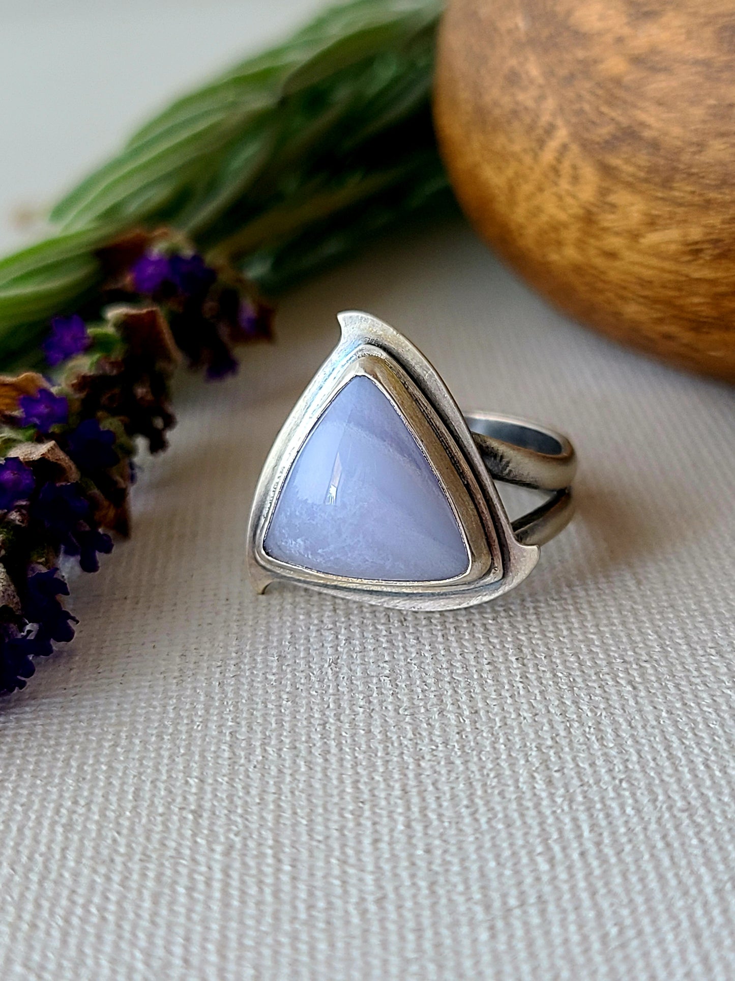 Blue Mist: Triangle Agate Ring-size 8.5 US