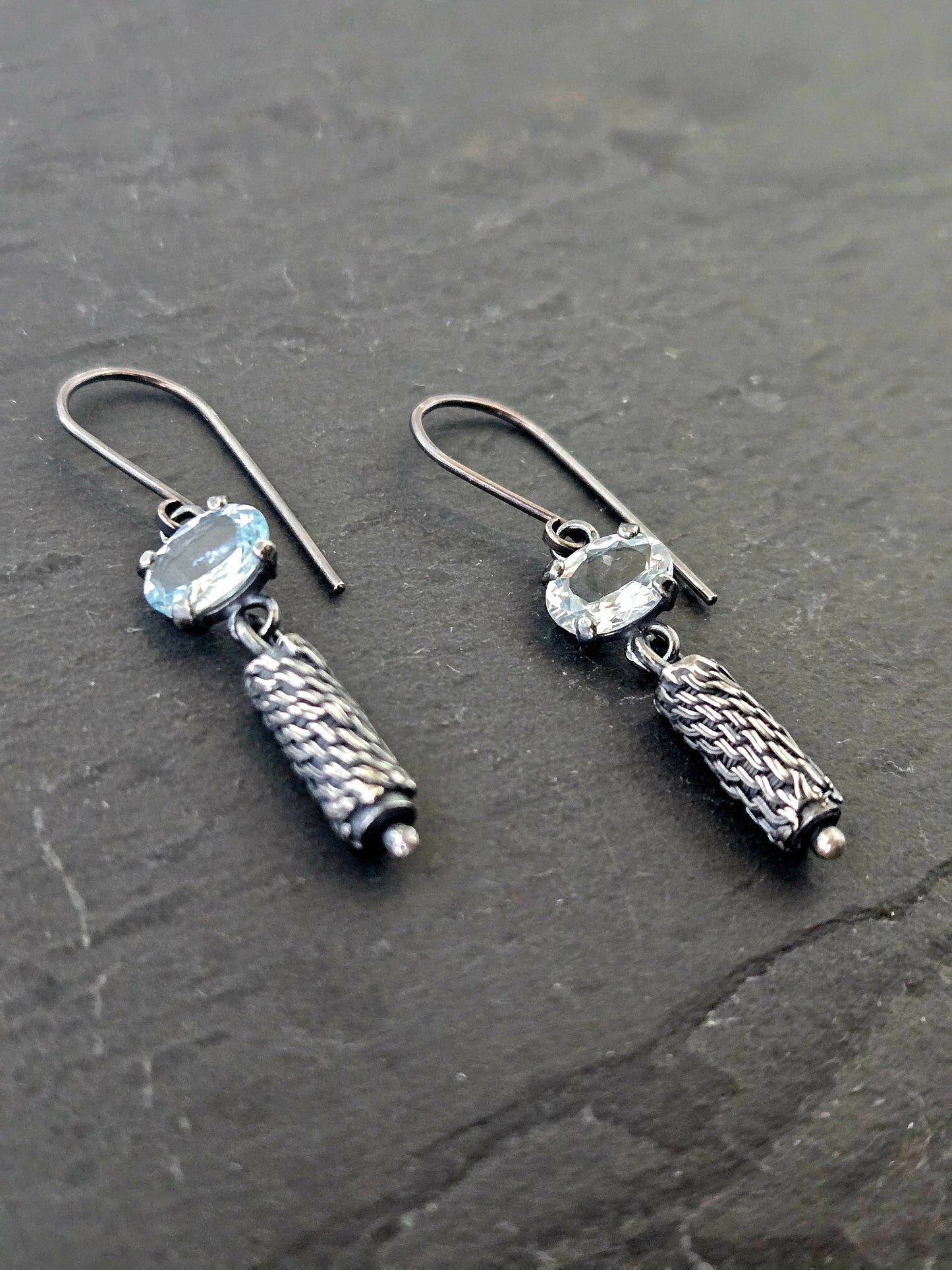 Petite Column Earrings with Aquamarine