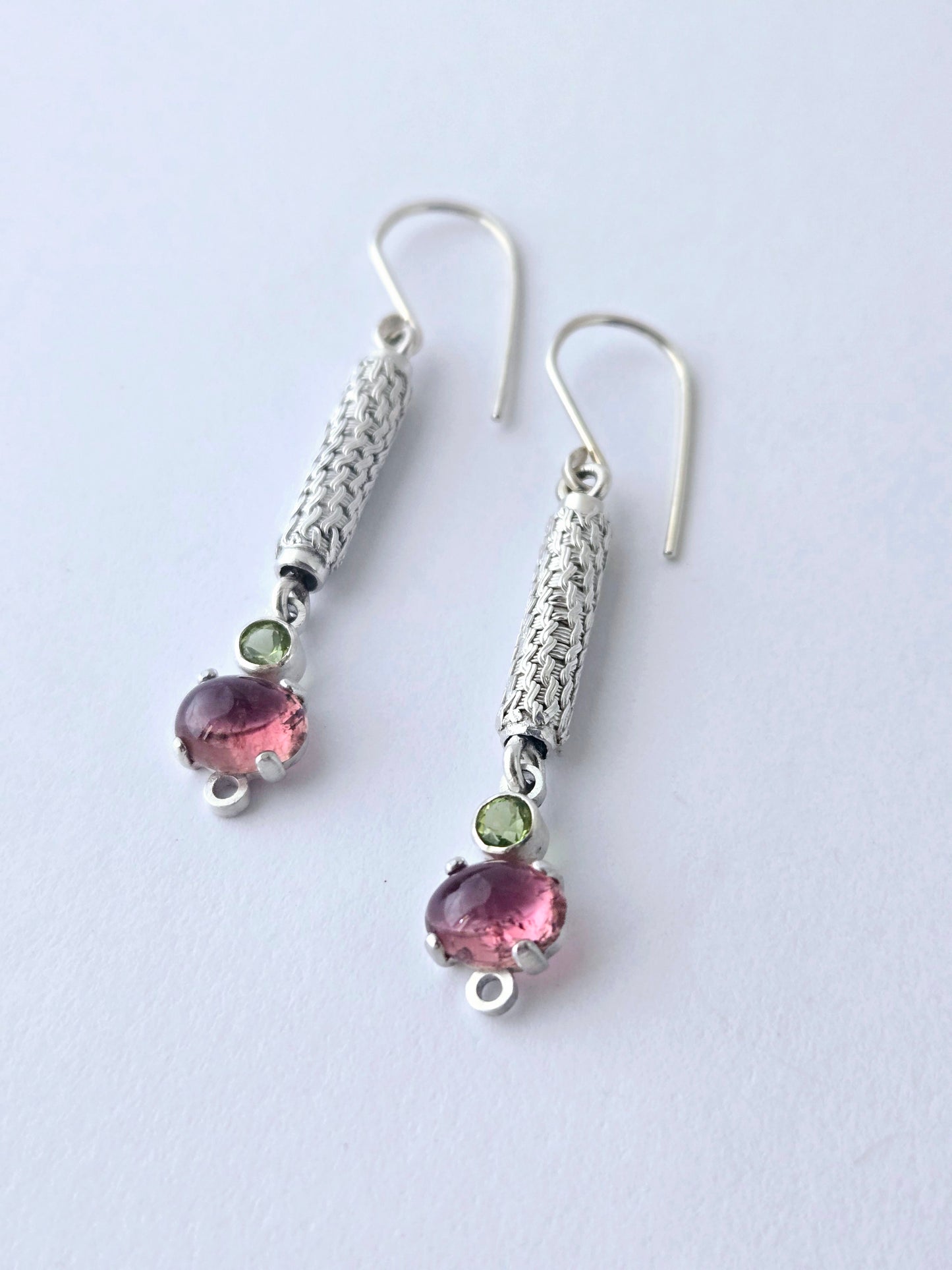 Petite Column Earrings with Pink Tourmaline and Peridot