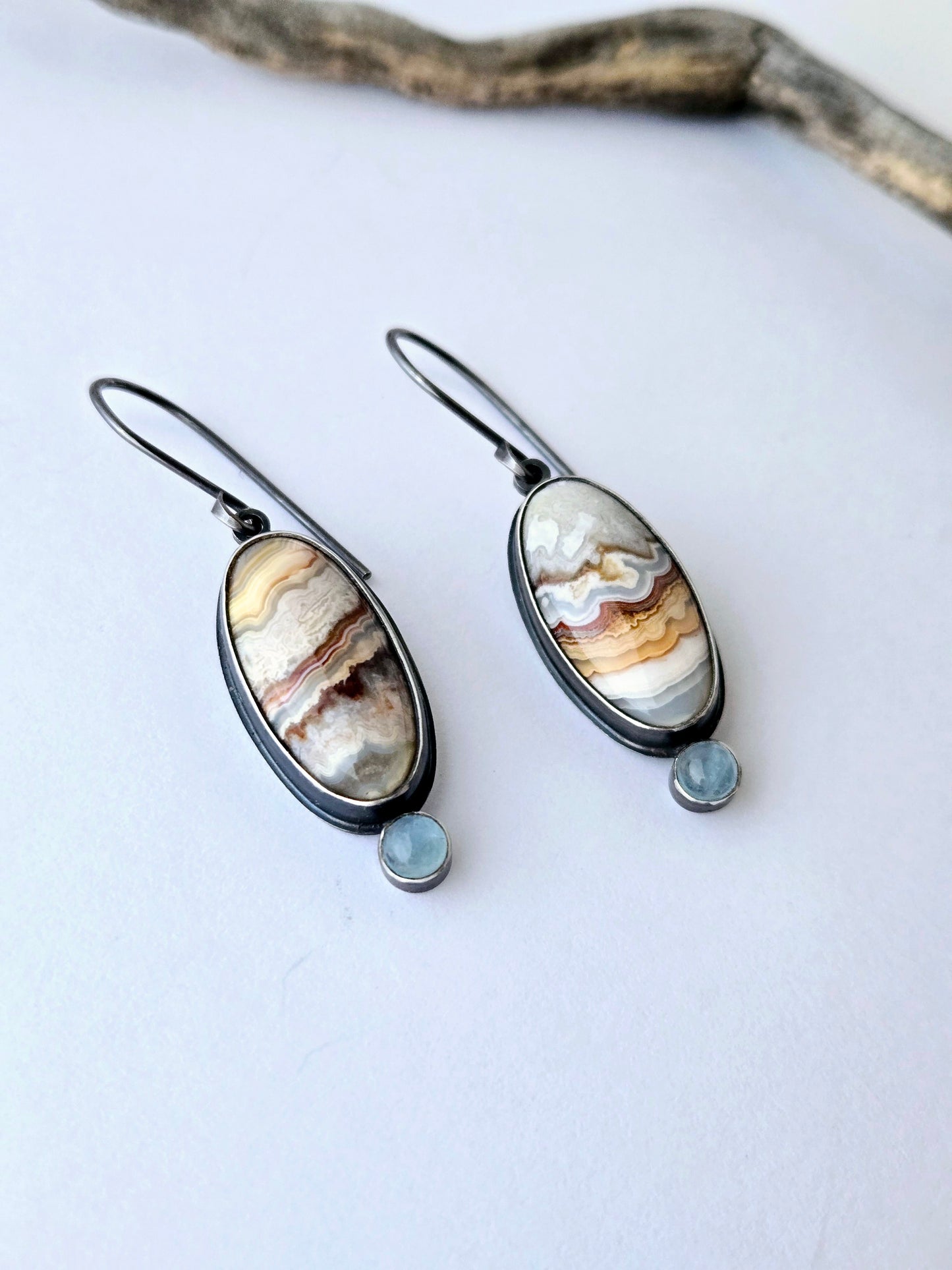 Winding Paths Earrings: Crazy Lace with Aquamarine
