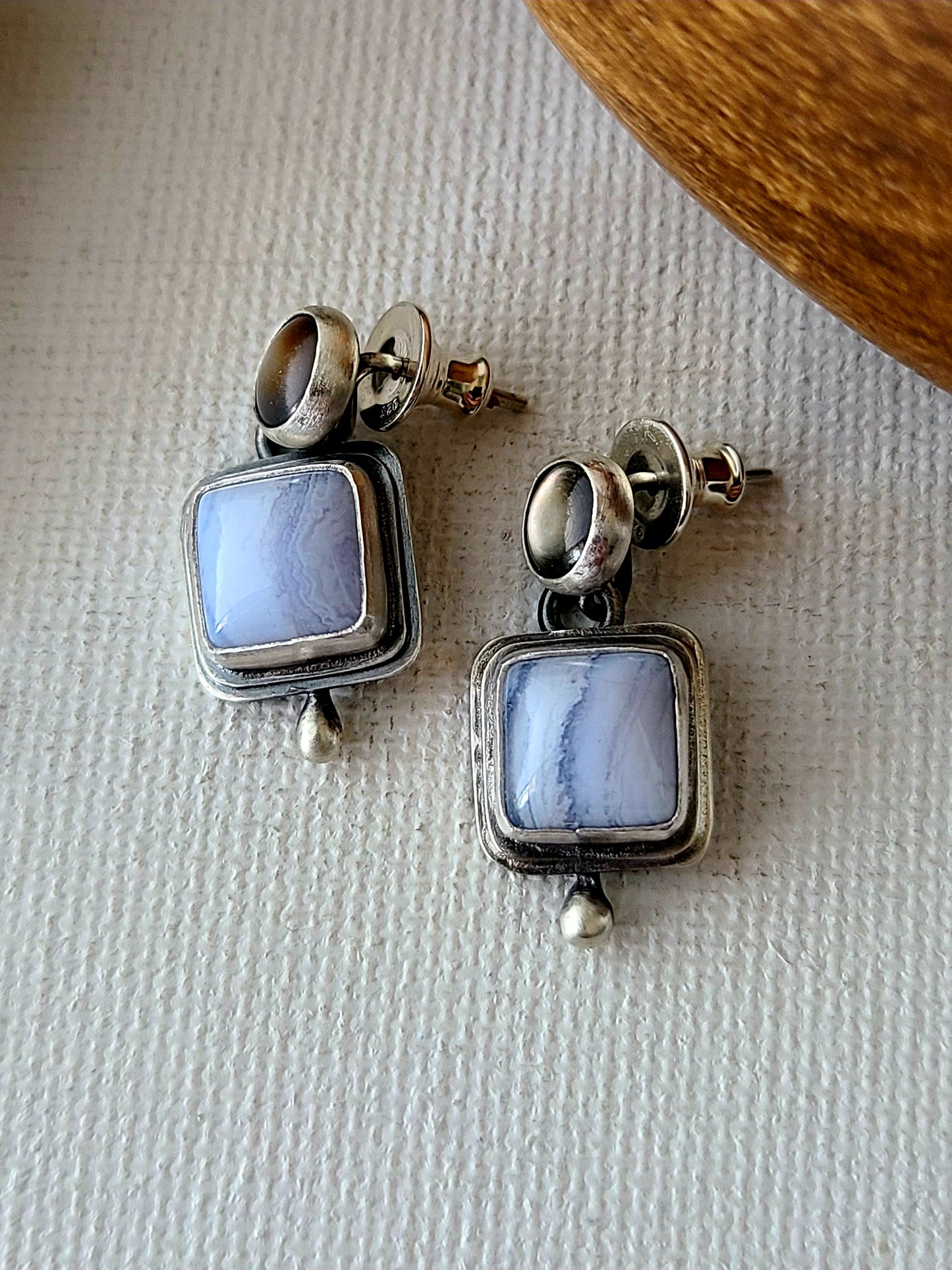Blue Mist: Square Agate Stud Earrings