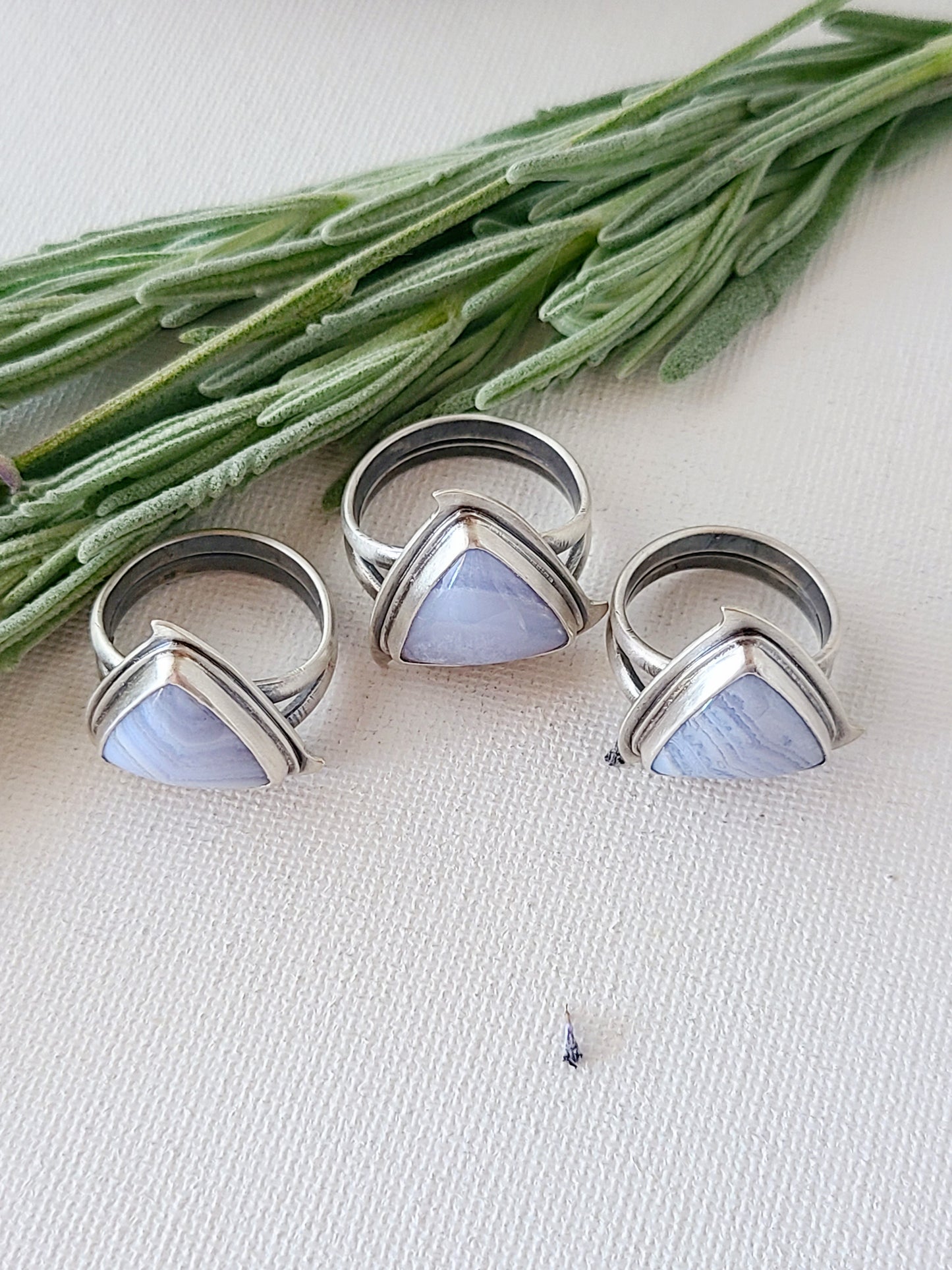 Blue Mist: Triangle Agate Ring-size 7.25
