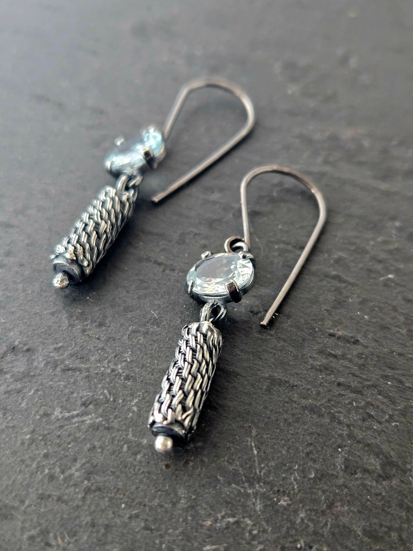 Petite Column Earrings with Aquamarine